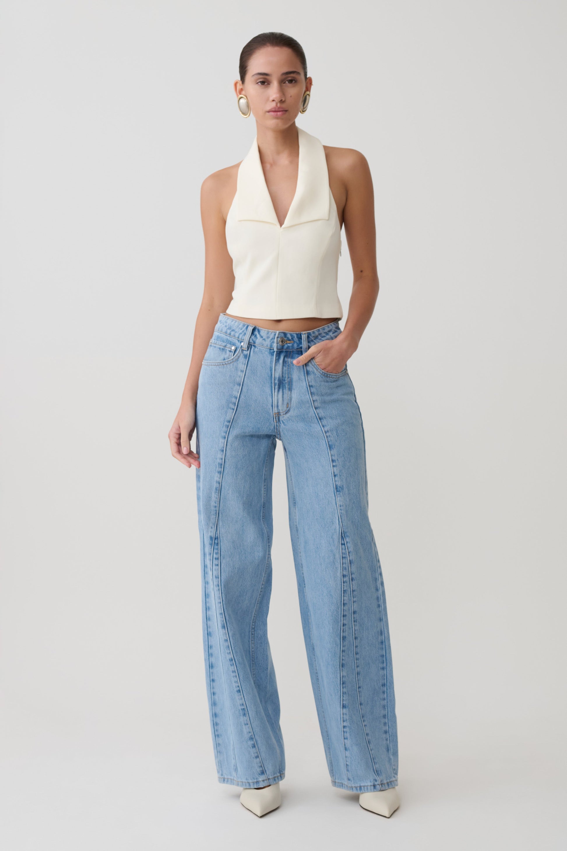 Calla Collared Sleeveless Halter Top - Ivory #4