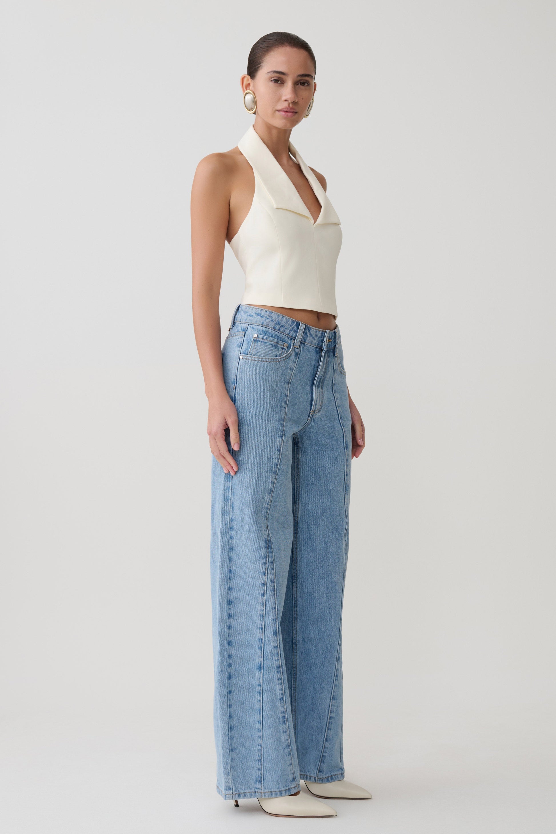 Calla Collared Sleeveless Halter Top - Ivory #5