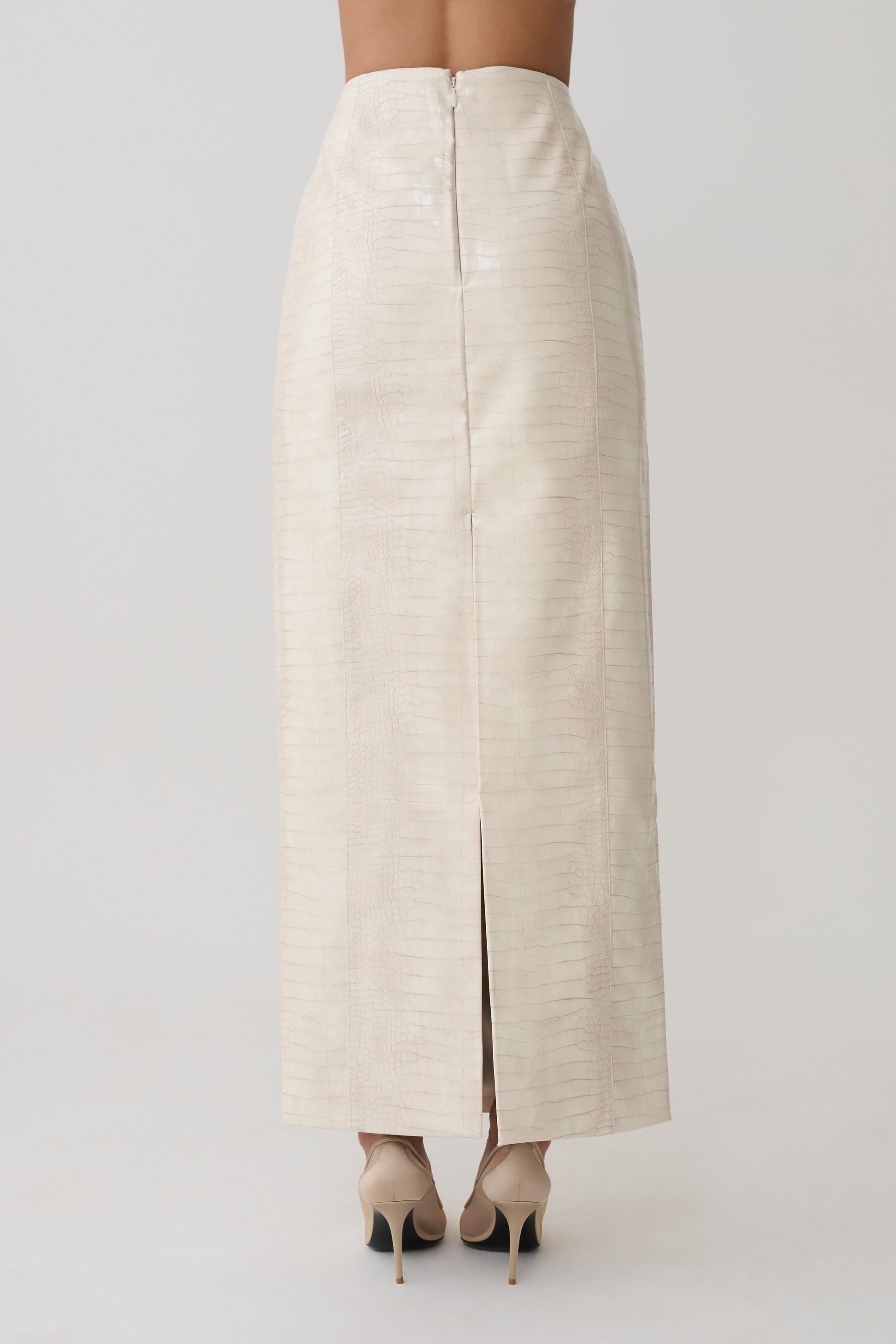 Thalia Croc Faux Leather Midi Skirt - Ivory #6