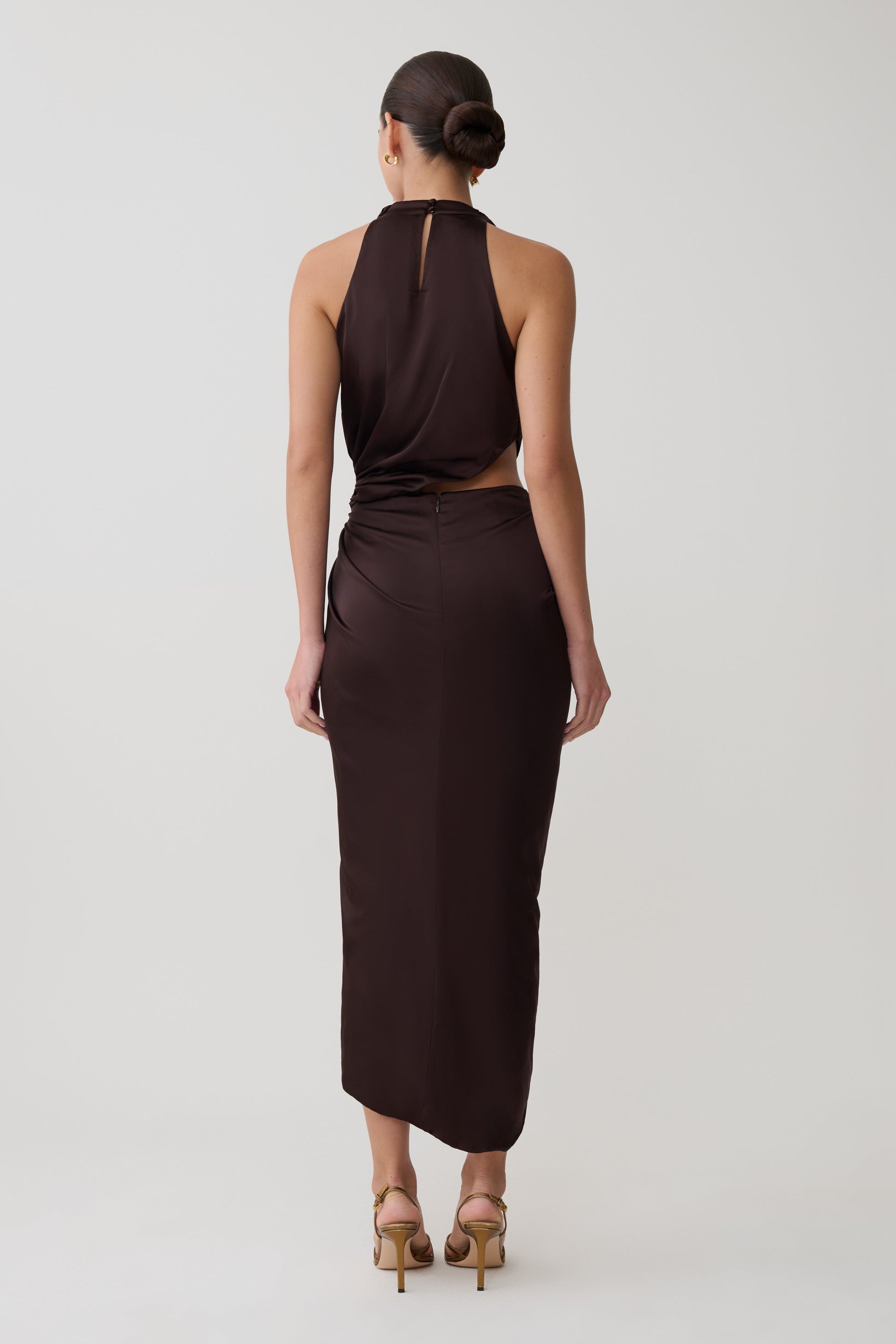 Aveline Draped Halter Midi Dress - Dark Chocolate #3