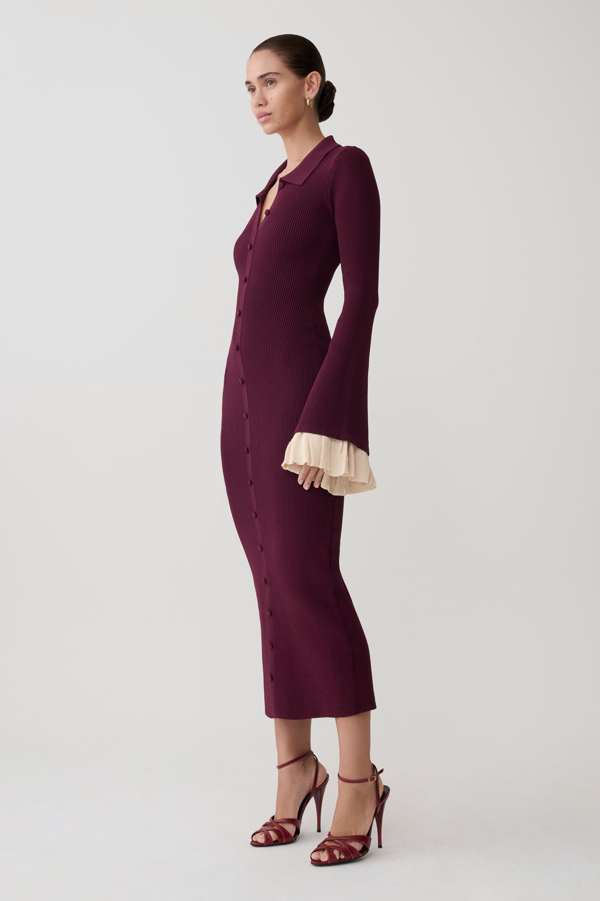 Amirose Ruffle Knit Midi Dress - Plum #2