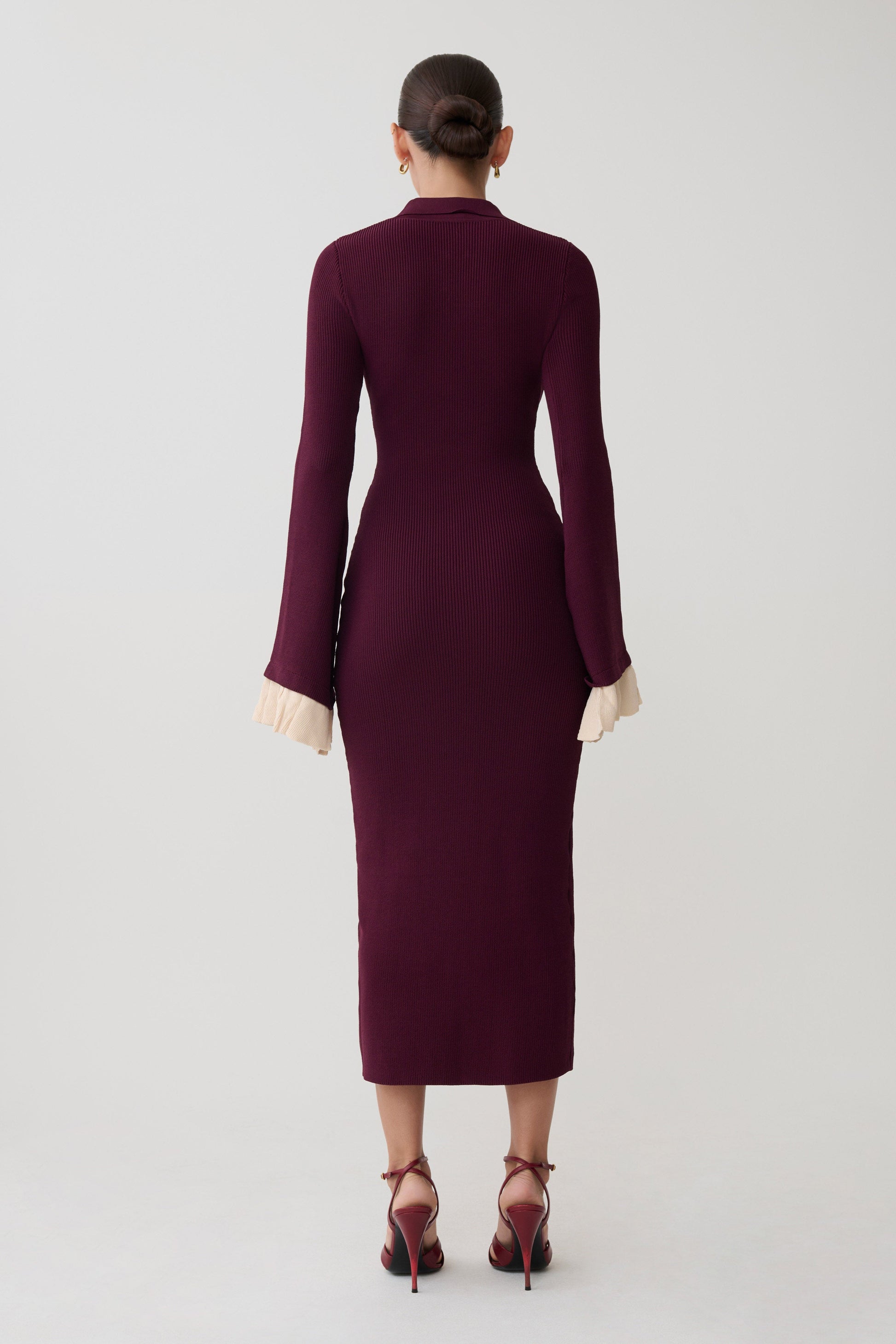 Amirose Ruffle Knit Midi Dress - Plum #3