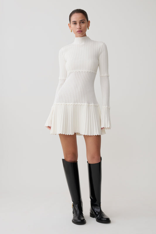 Adena Pointelle Knit Mini Dress - Ivory