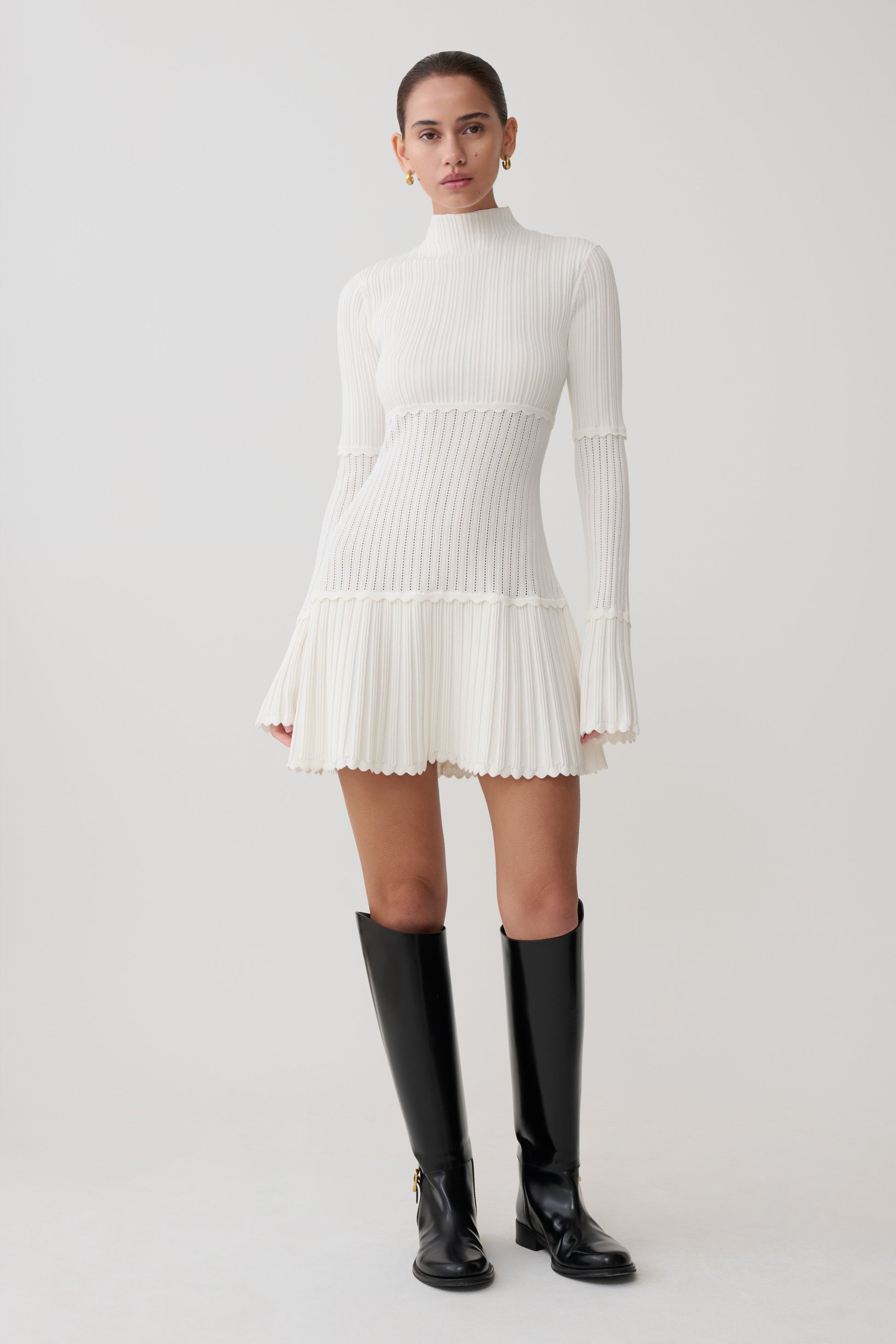 Adena Pointelle Knit Mini Dress - Ivory