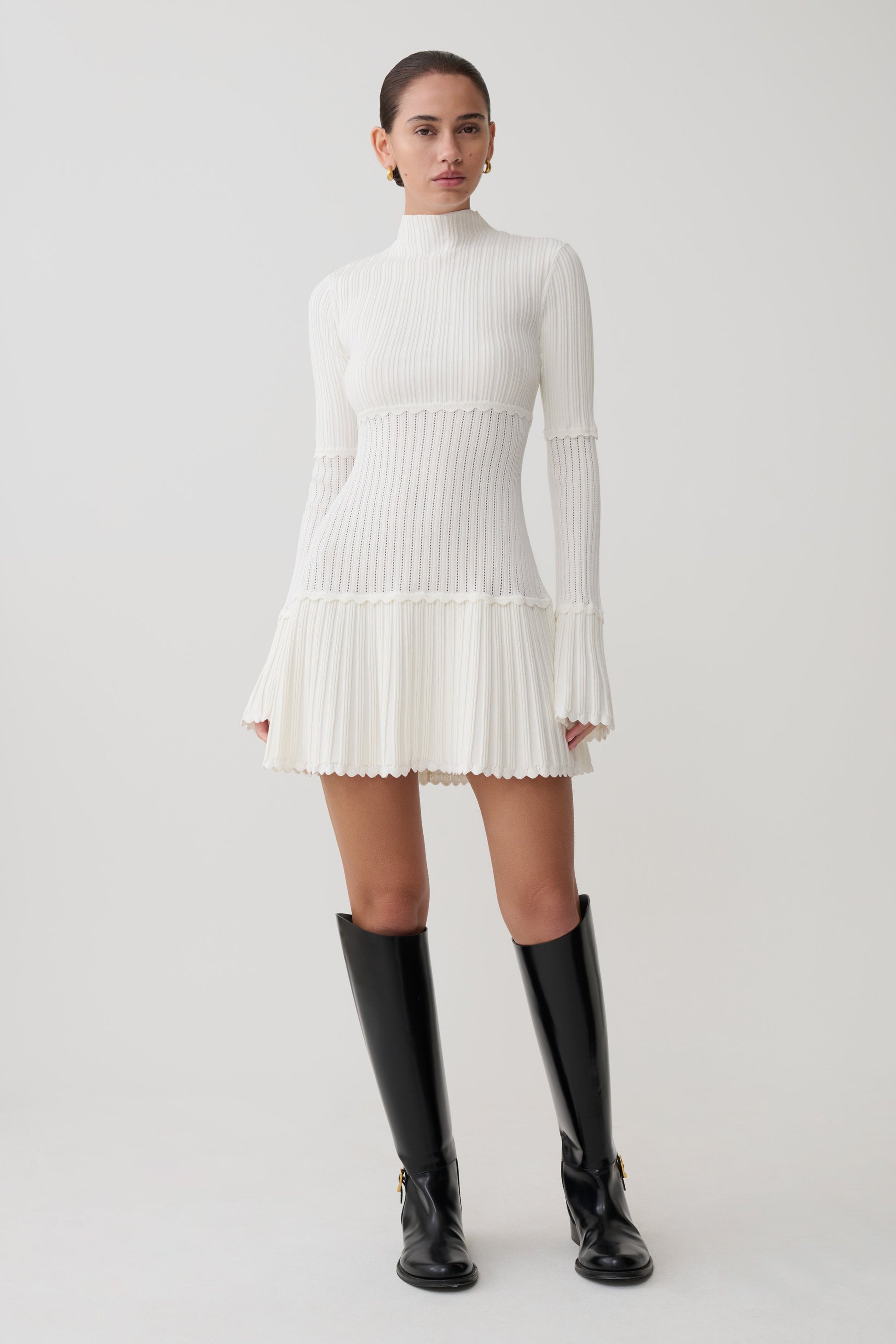 Adena Pointelle Knit Mini Dress - Ivory #4