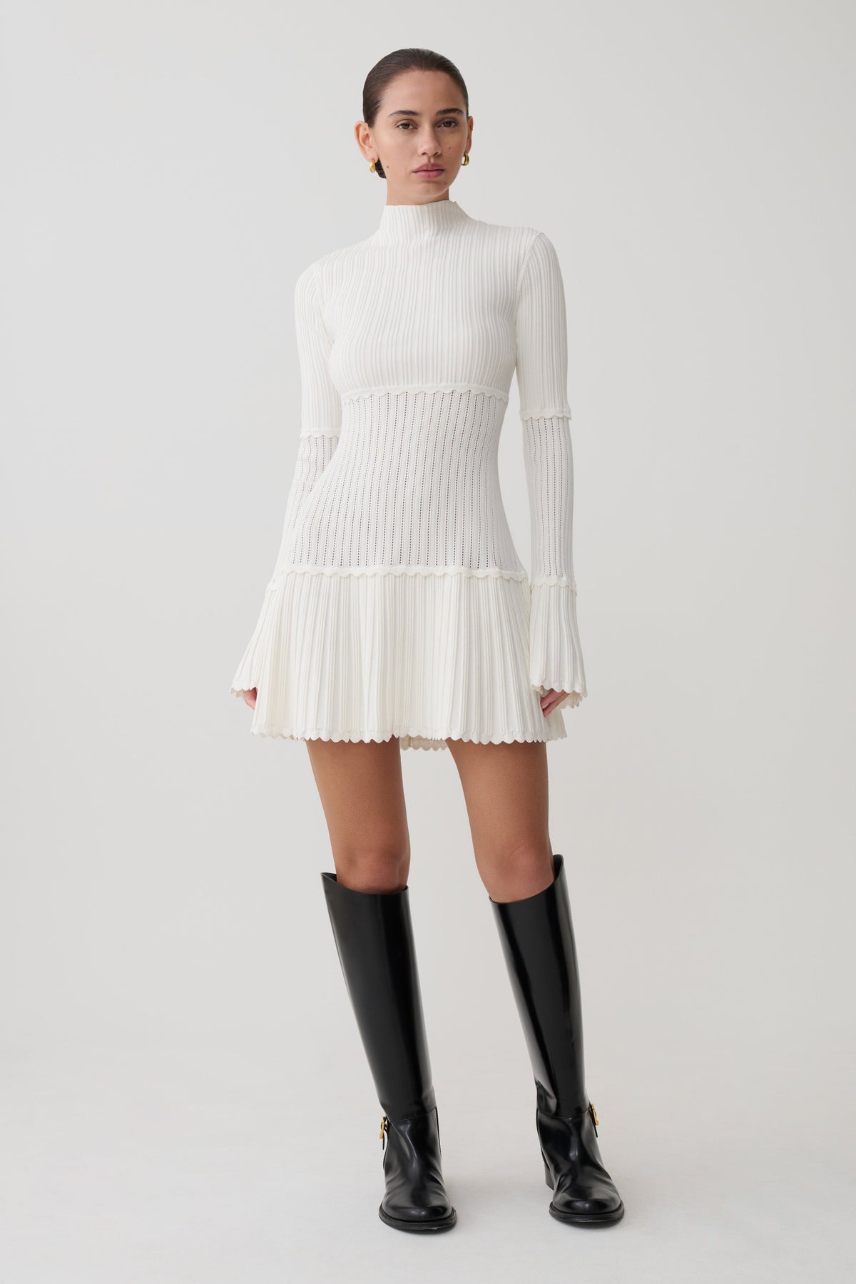 Adena Pointelle Knit Mini Dress - Ivory #4