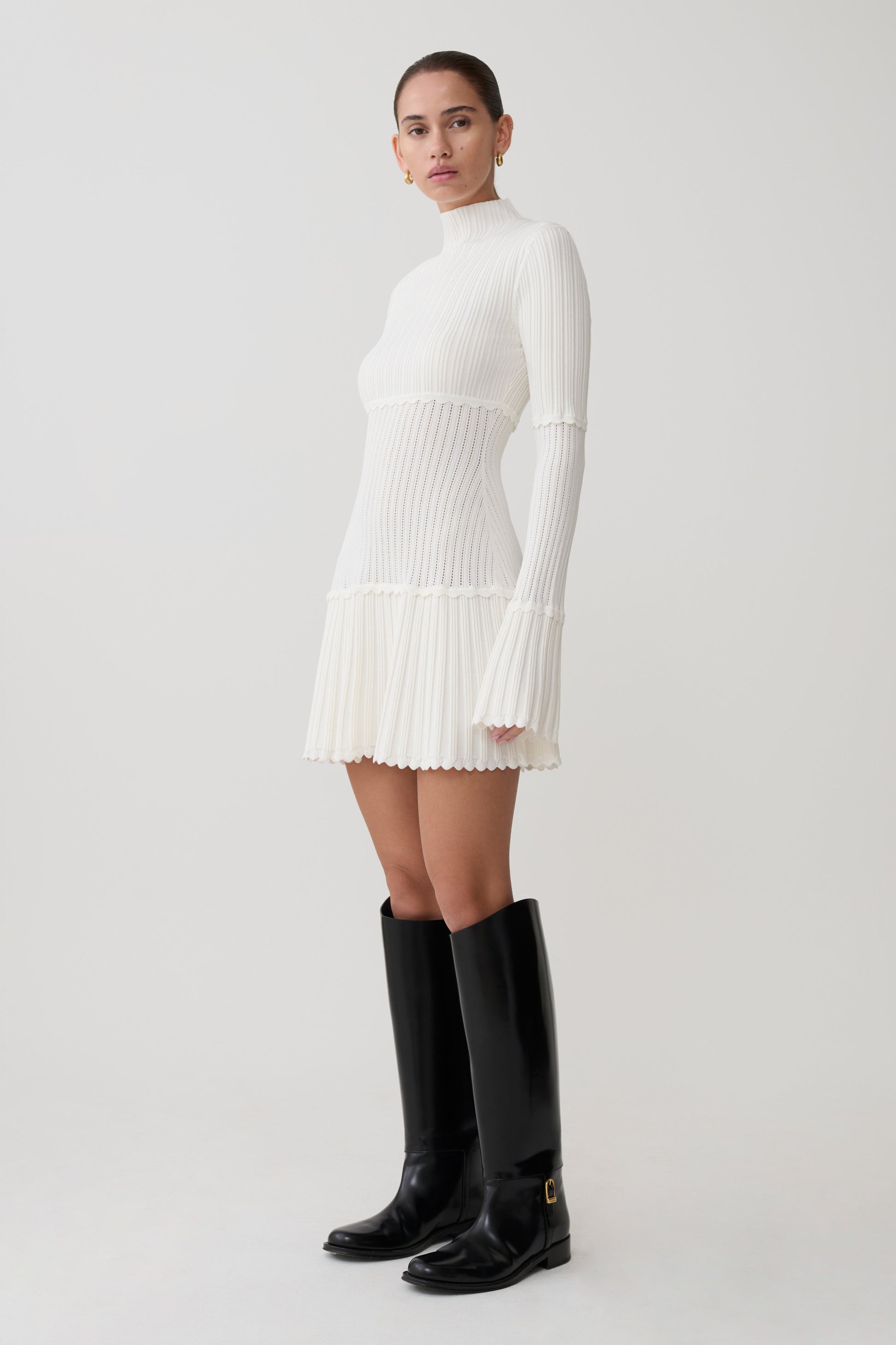 Adena Pointelle Knit Mini Dress - Ivory #3