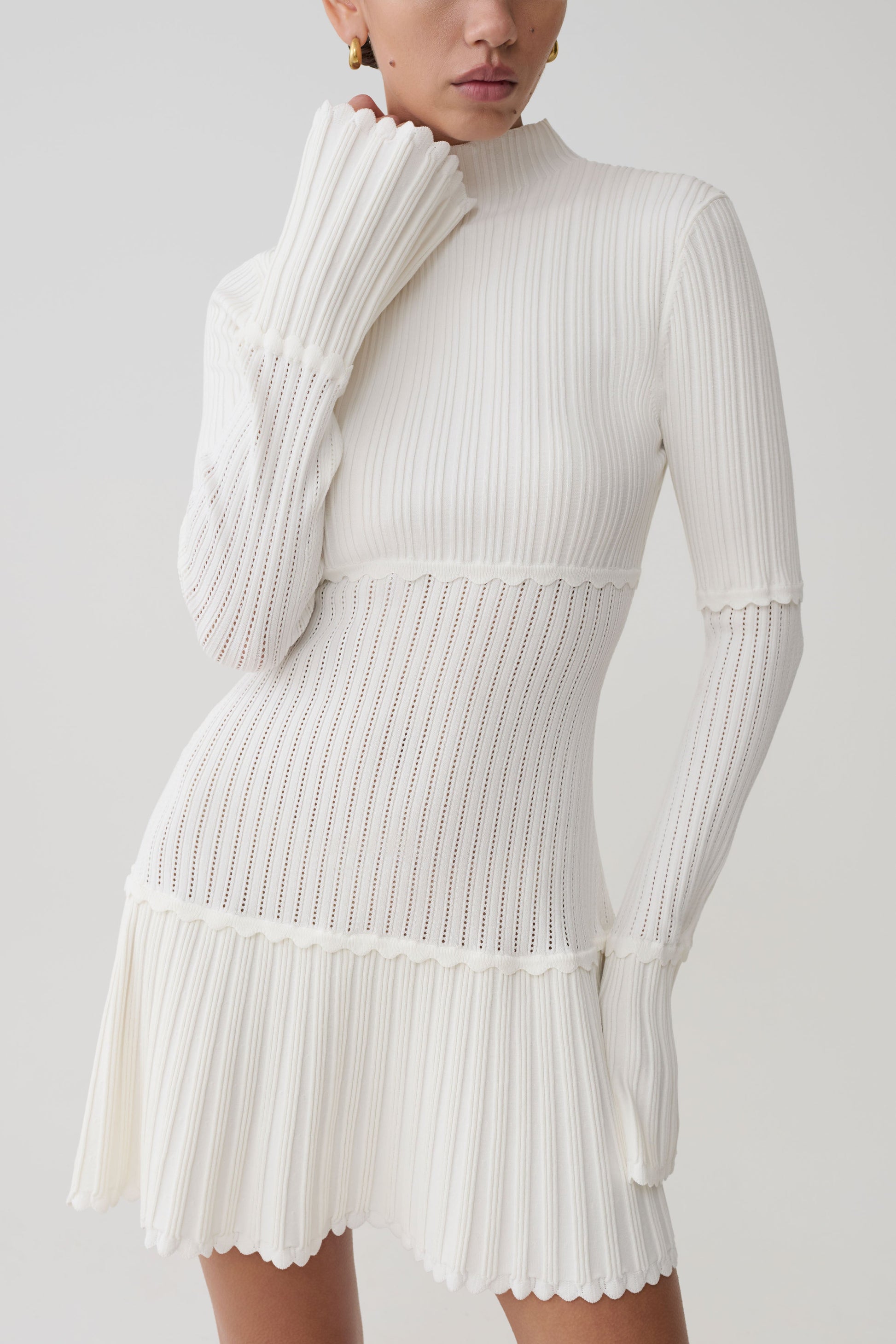Adena Pointelle Knit Mini Dress - Ivory #5