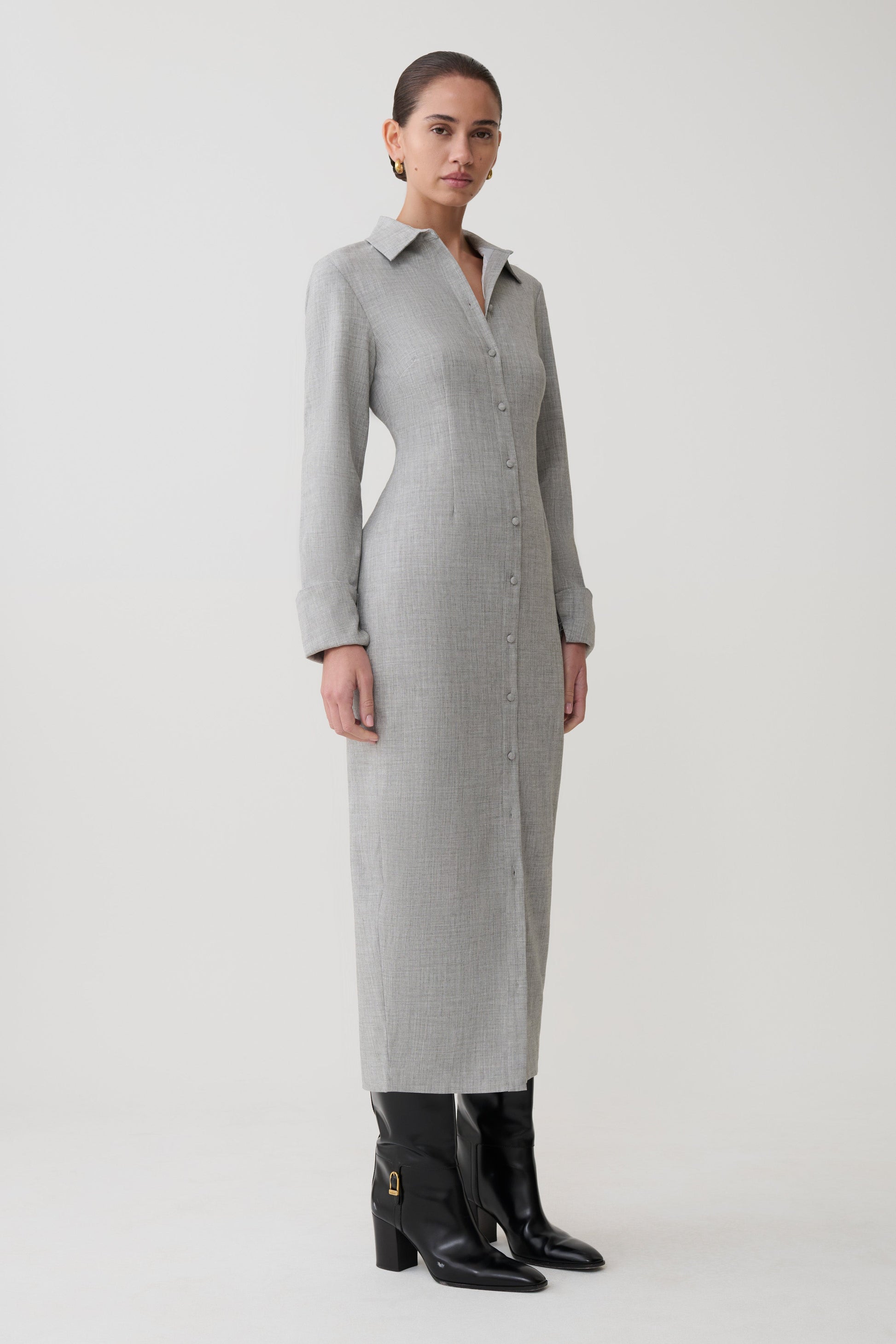 Dorian Fitted Shirt Midi Dress - Charcoal Marle #6