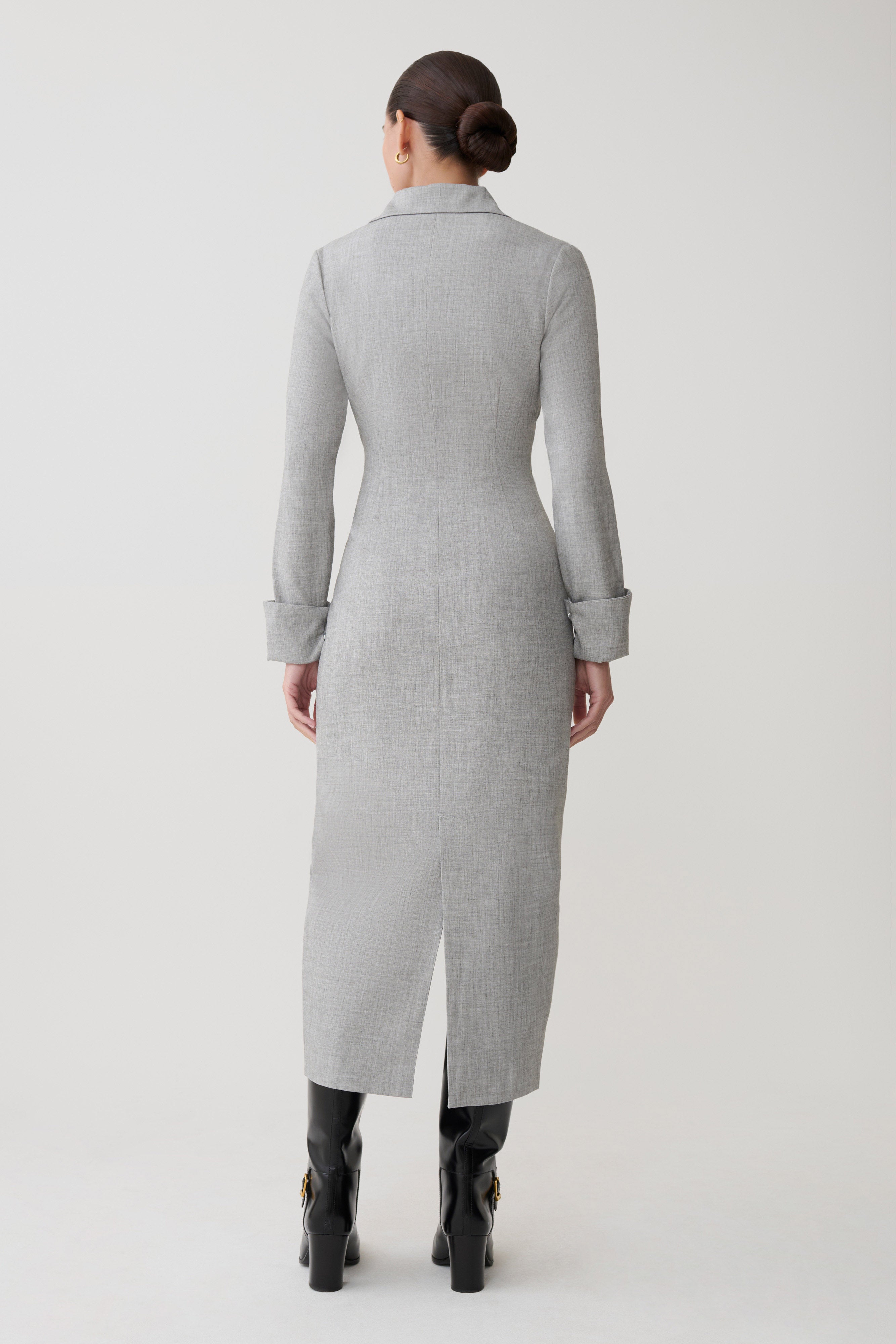 Dorian Fitted Shirt Midi Dress - Charcoal Marle | MESHKI UK