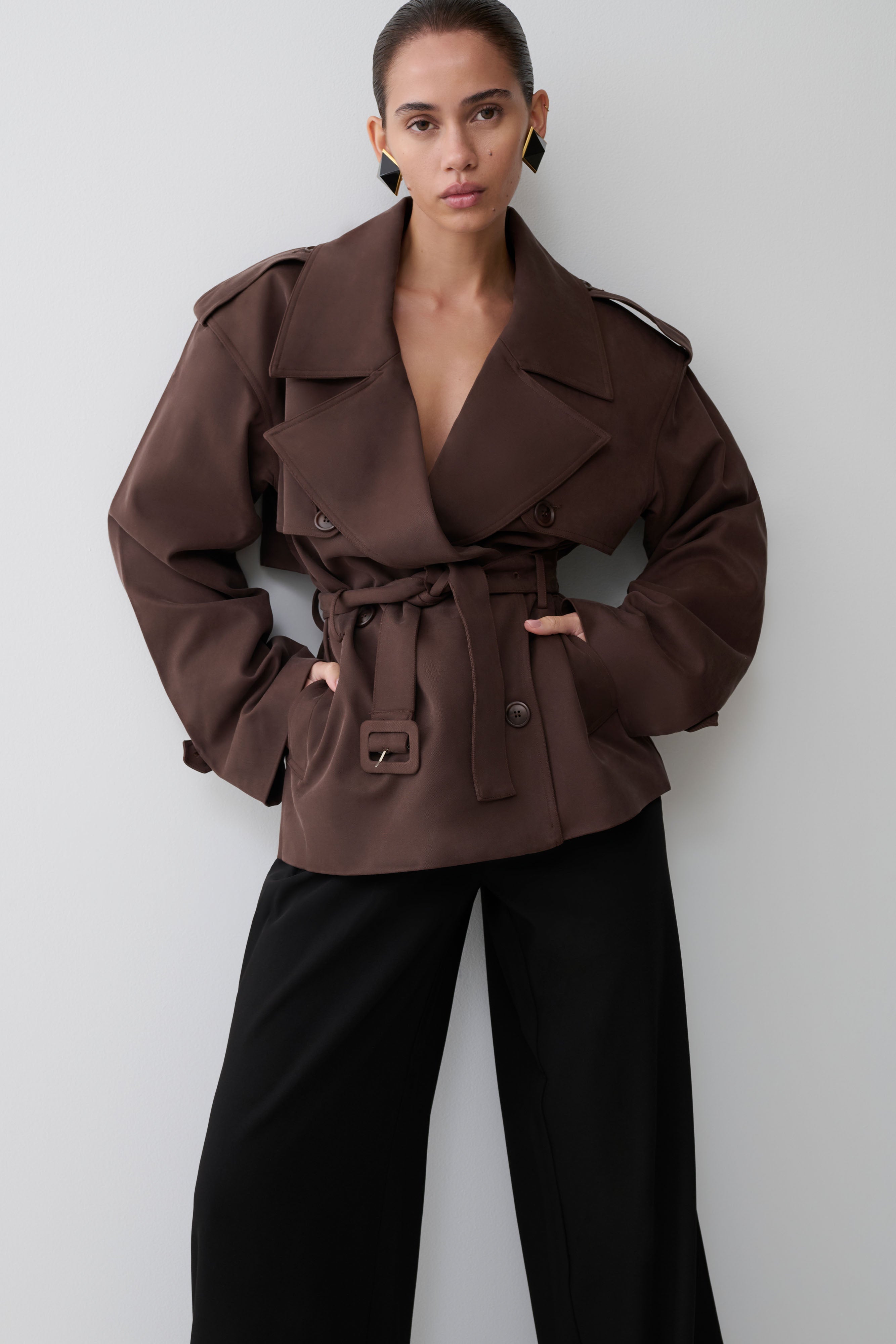 Alden Short Trench Jacket - Chocolate | MESHKI UK