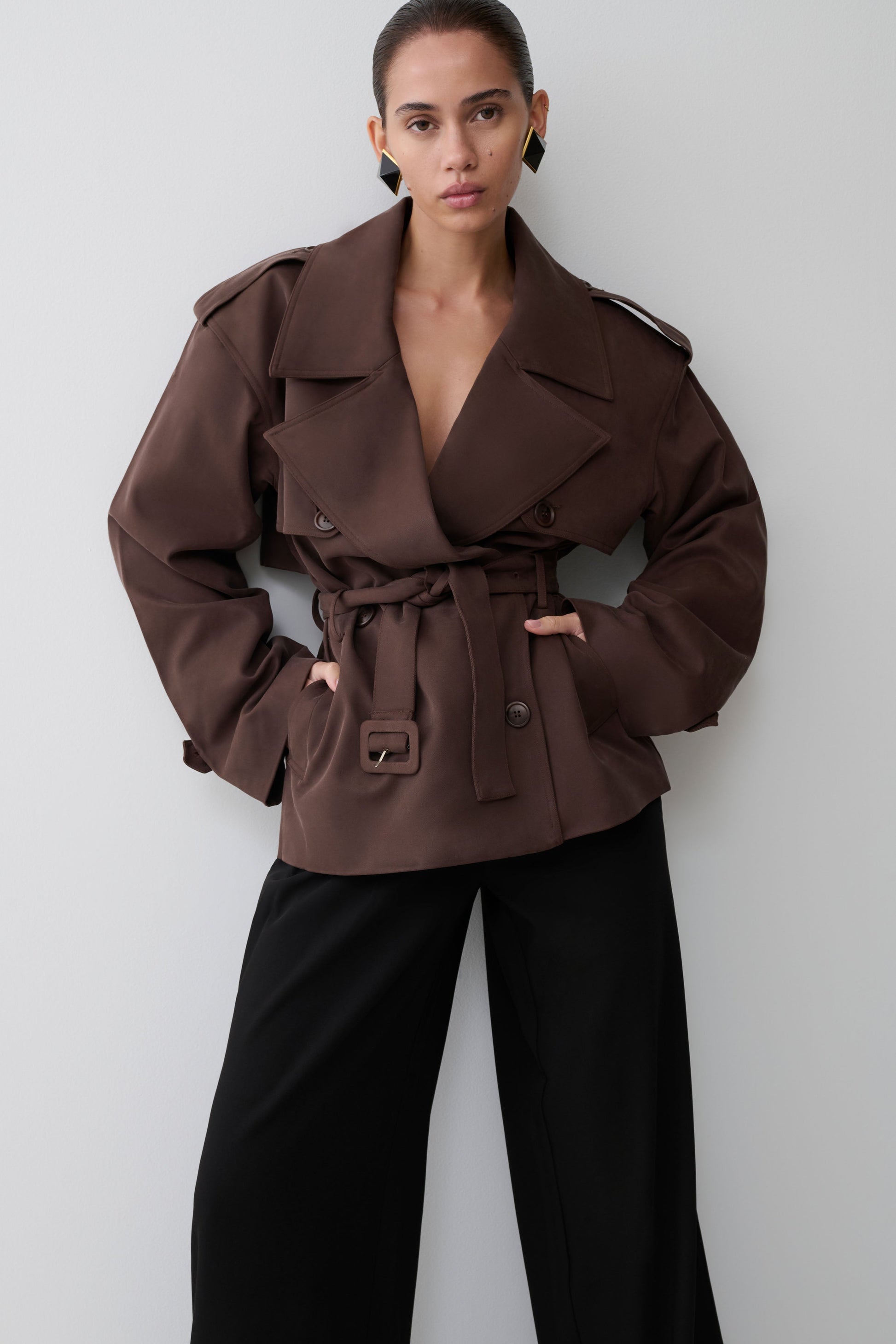Alden Short Trench Jacket - Chocolate #3