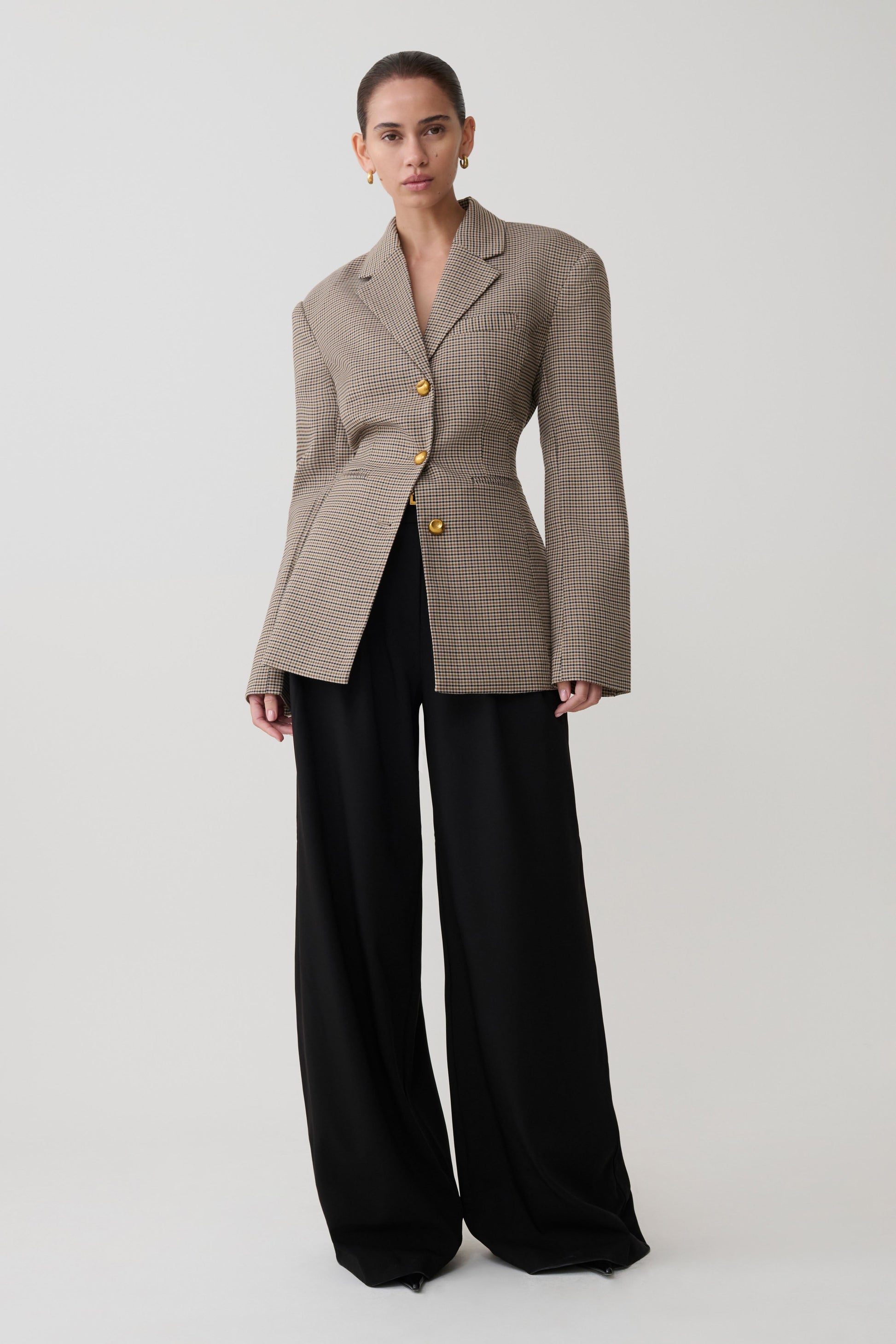 Mila Shaped Blazer - Tan Check #2