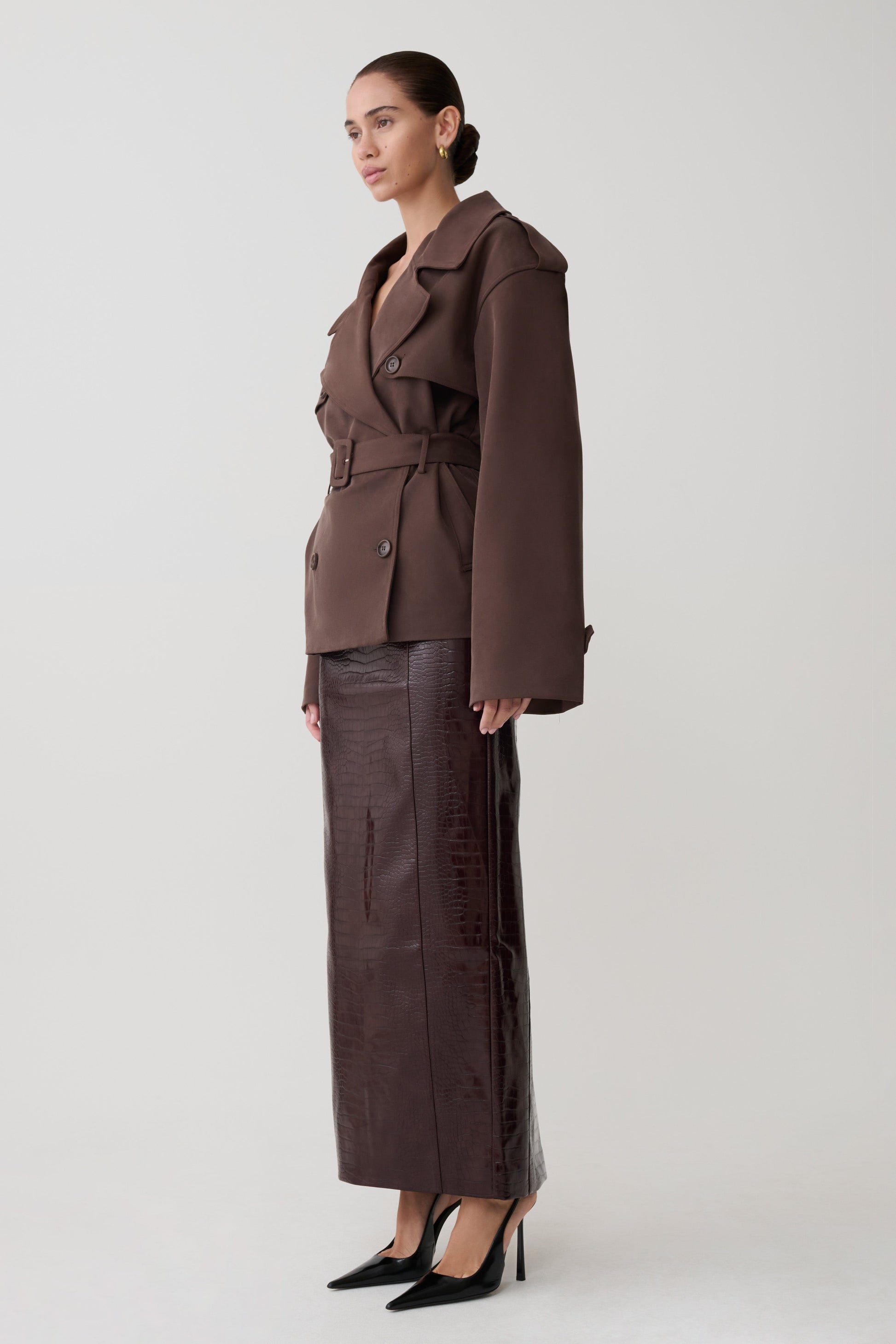 Alden Short Trench Jacket - Chocolate #10