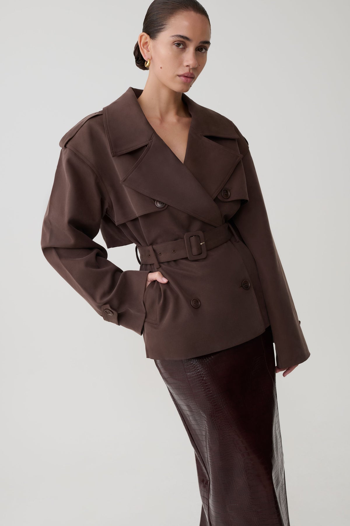 Alden Short Trench Jacket - Chocolate #7