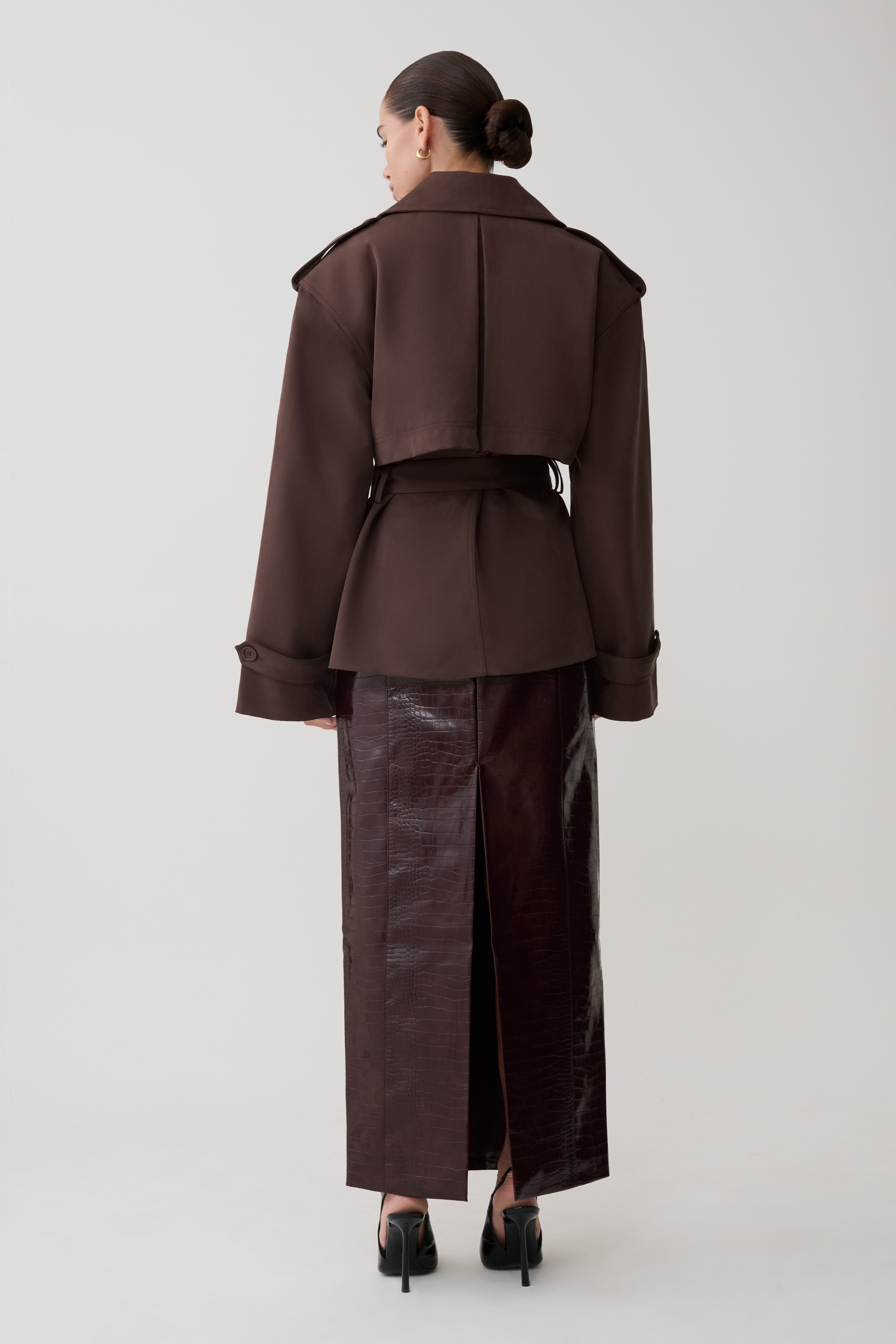 Alden Short Trench Jacket - Chocolate | MESHKI UK