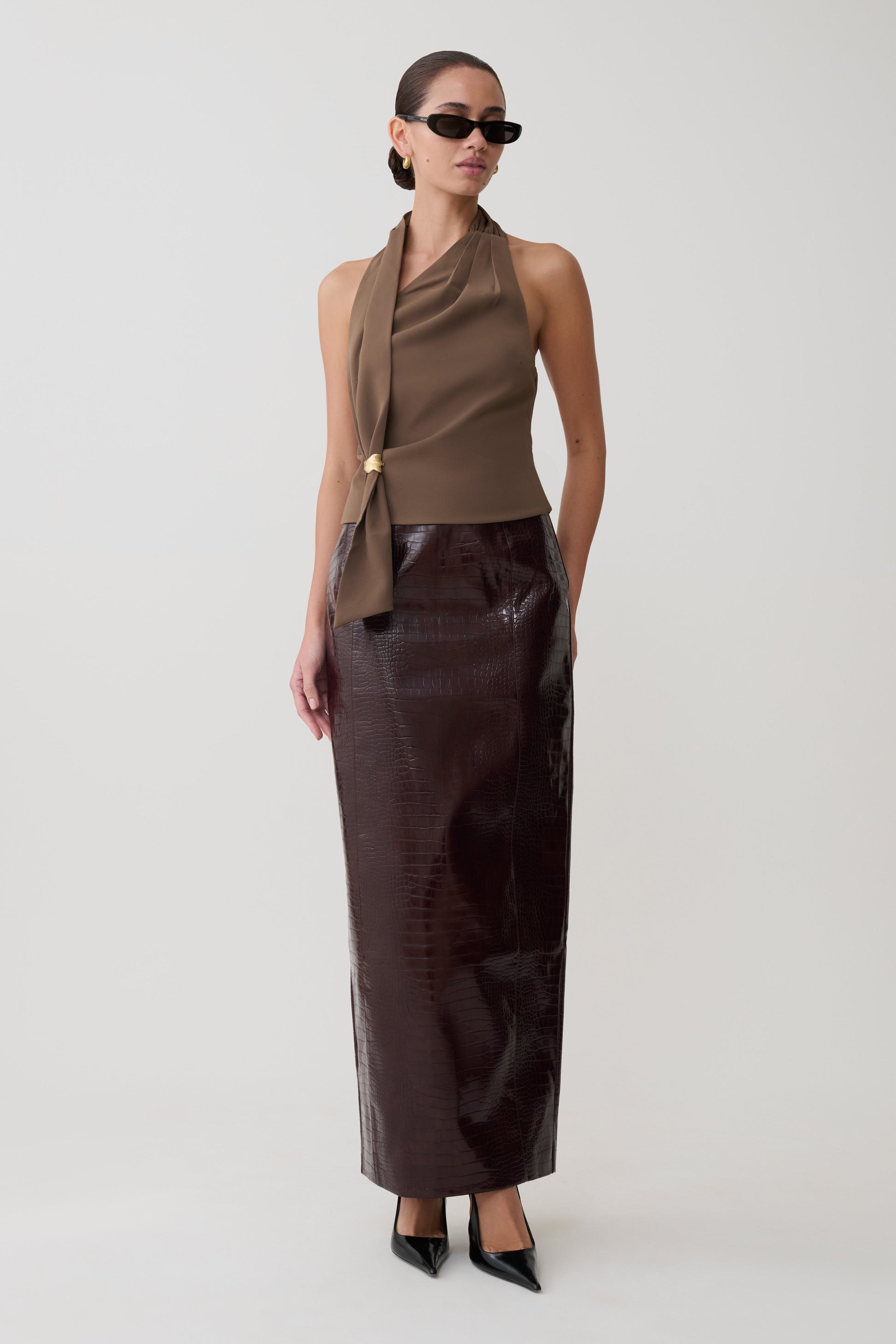 Marina Halter Top With Hardware - Cacao Brown #6
