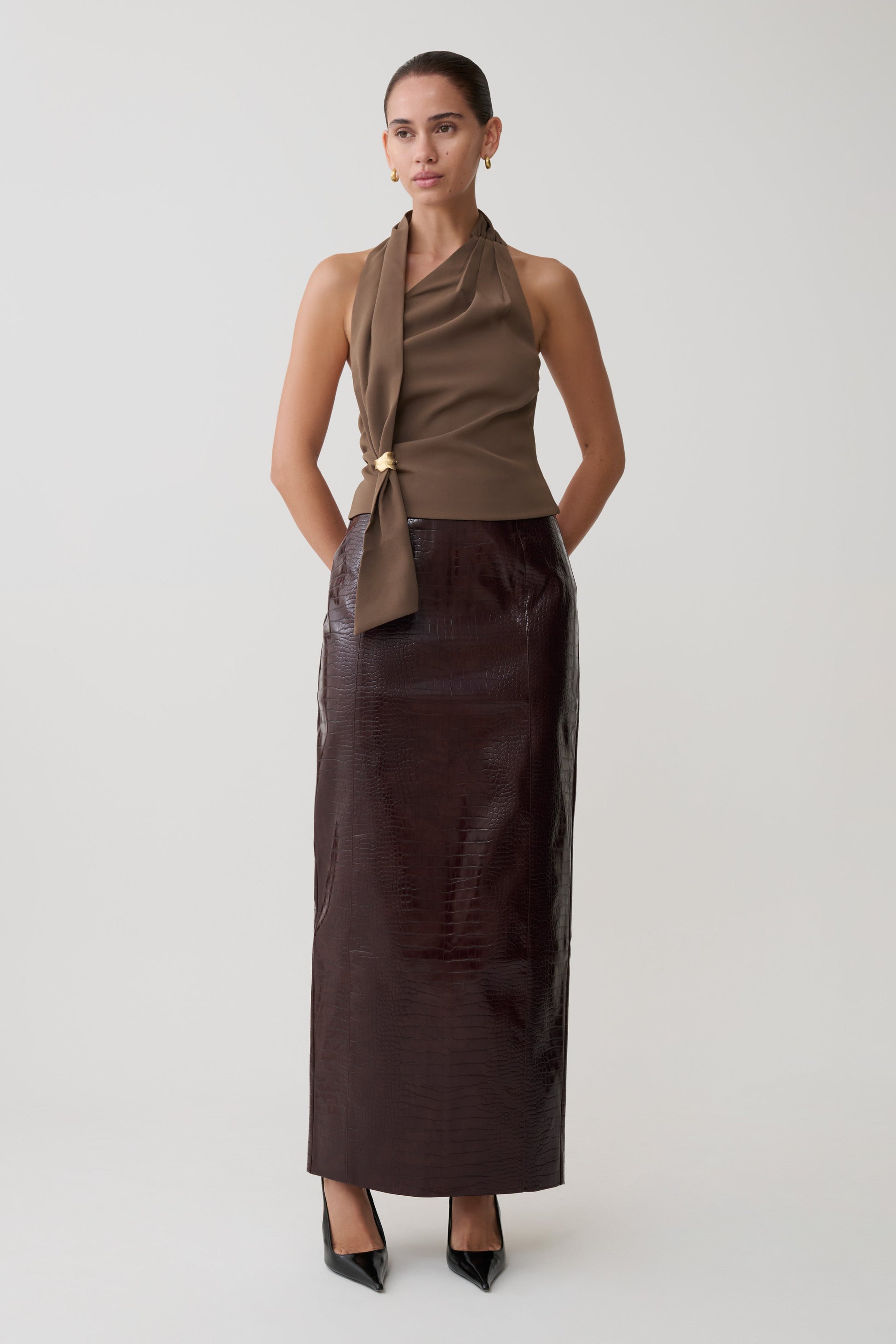Marina Halter Top With Hardware - Cacao Brown #4
