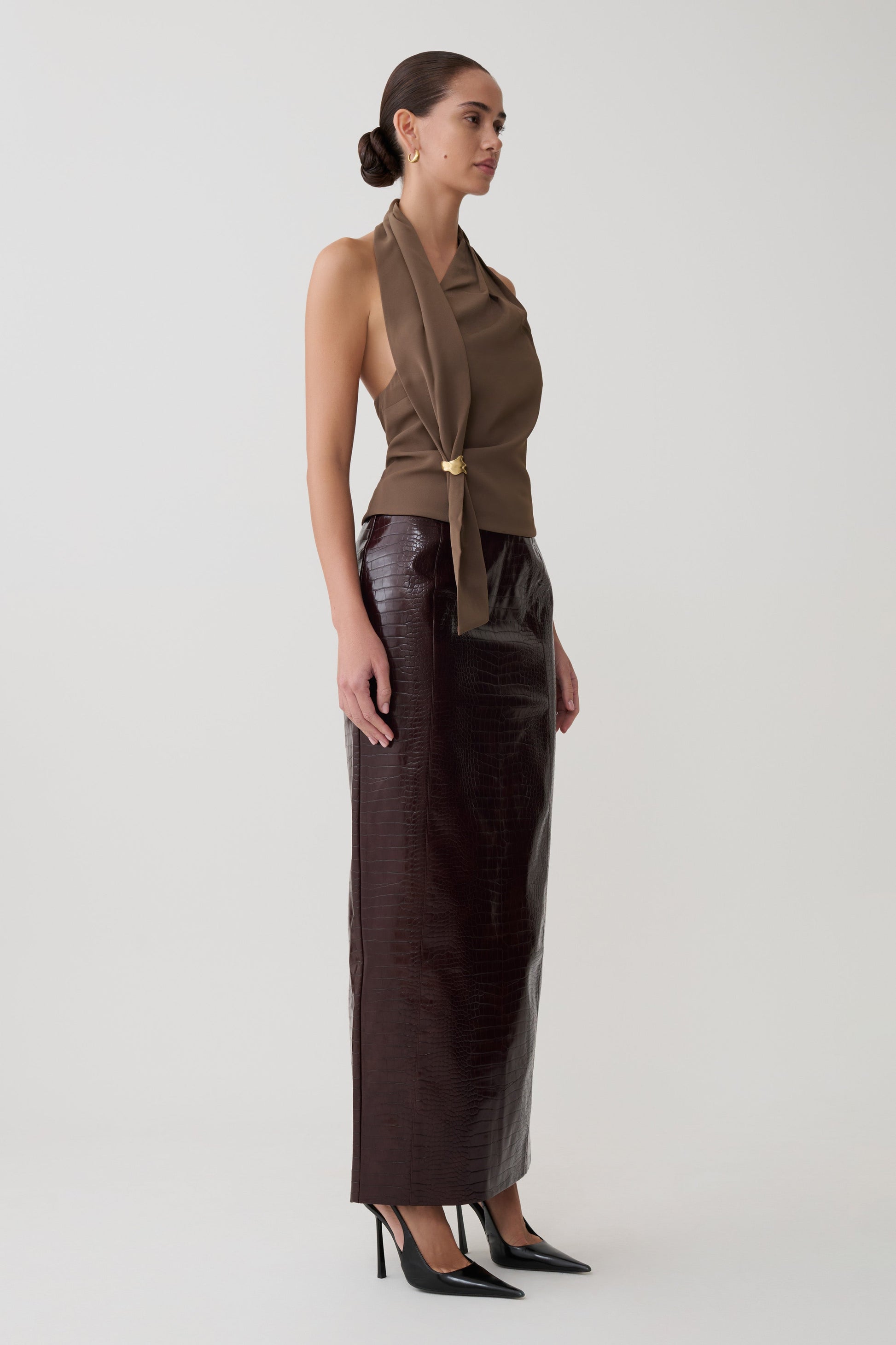 Marina Halter Top With Hardware - Cacao Brown #3