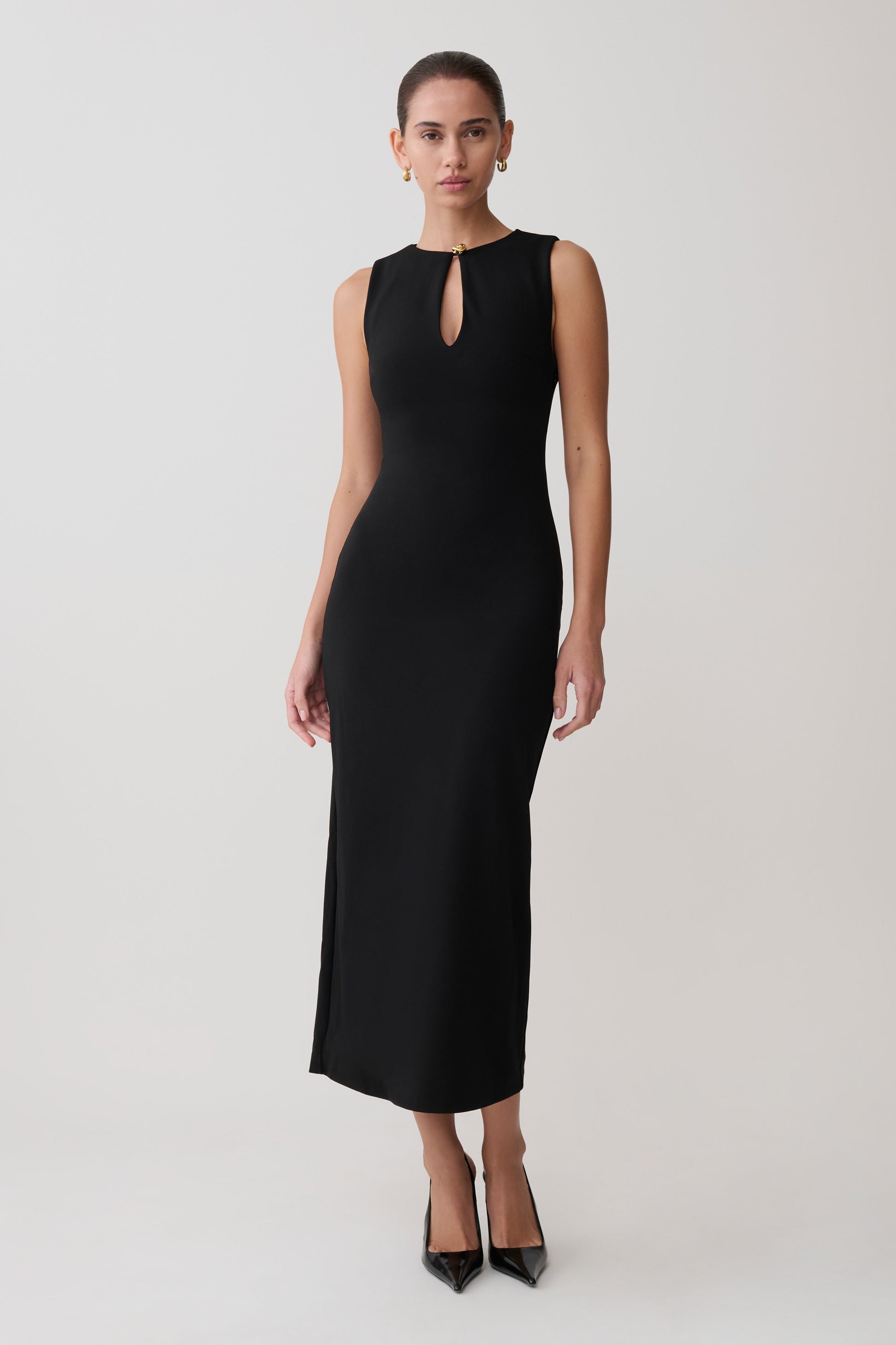 Norah Sleeveless Crepe Midi Dress - Black #3