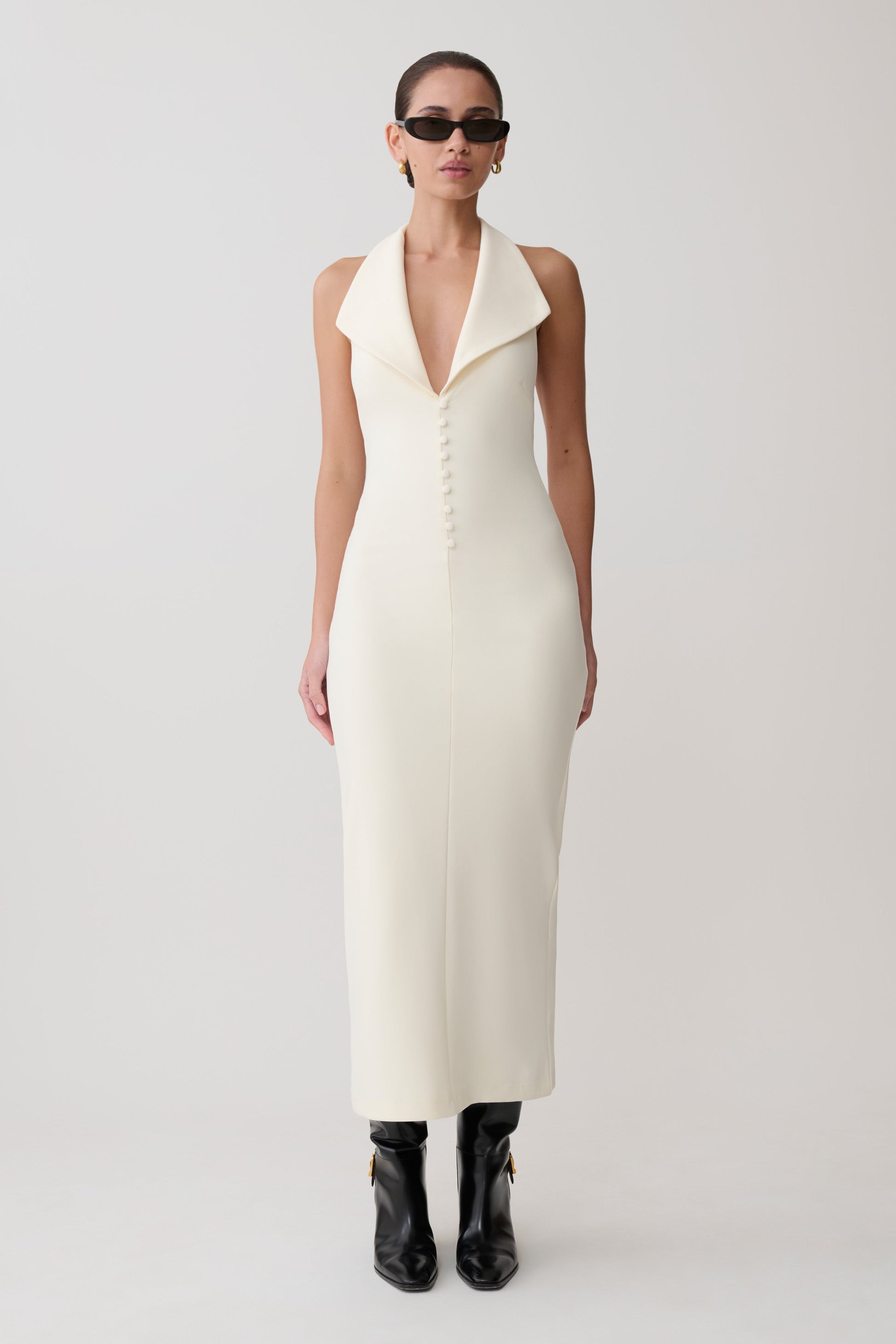 Annita Crepe Halter Midi Dress - Ivory #4