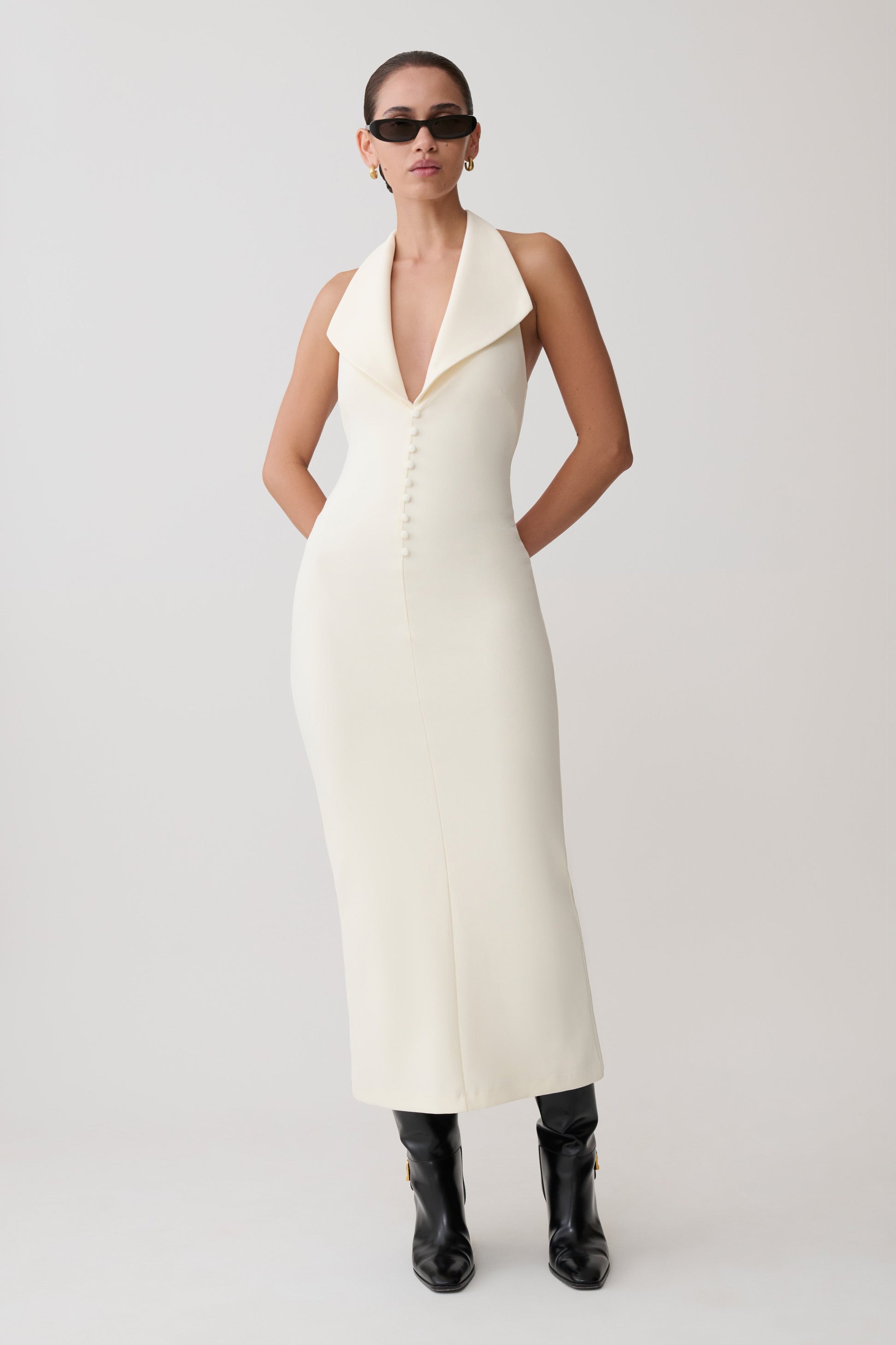 Annita Crepe Halter Midi Dress - Ivory #5