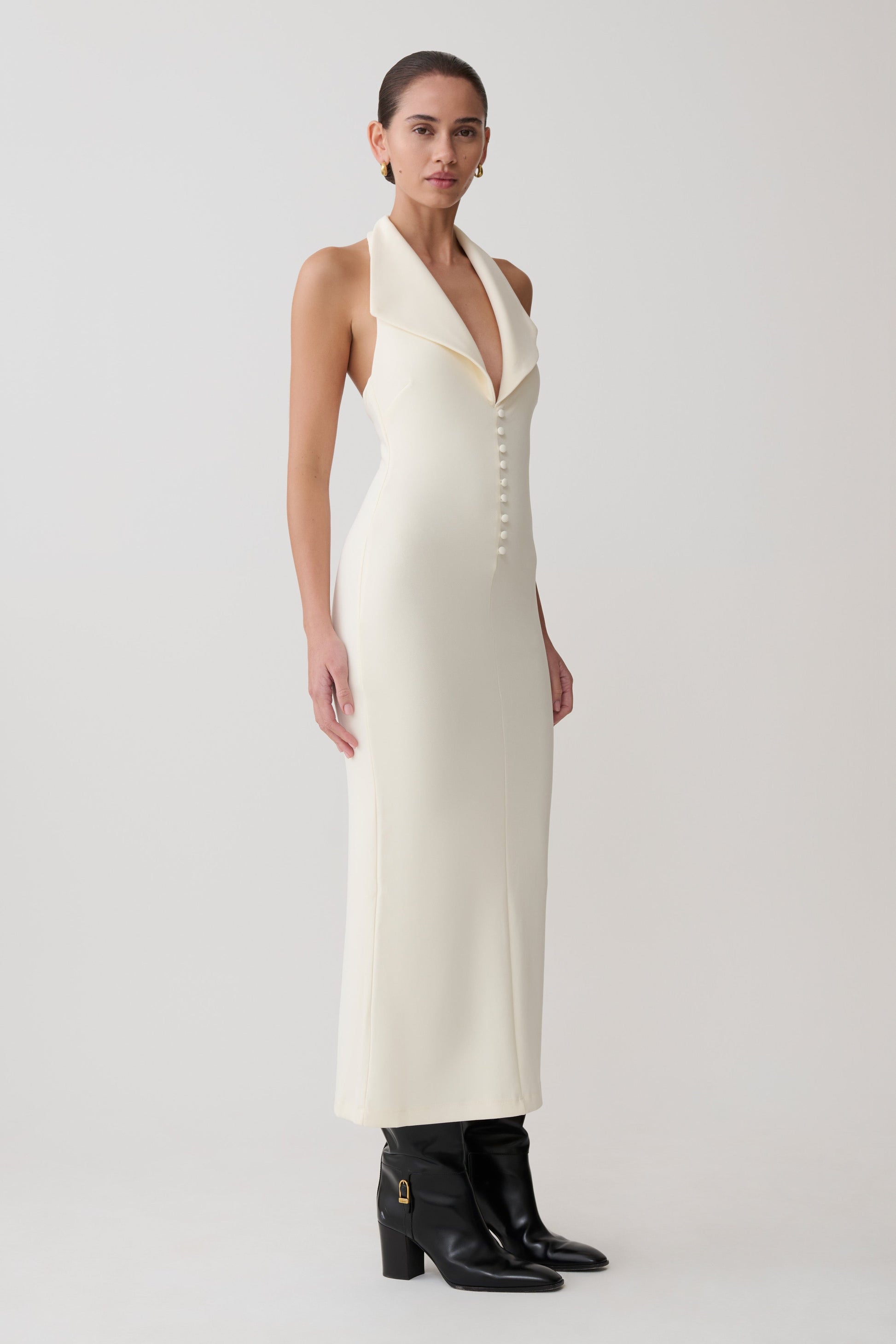 Annita Crepe Halter Midi Dress - Ivory #2