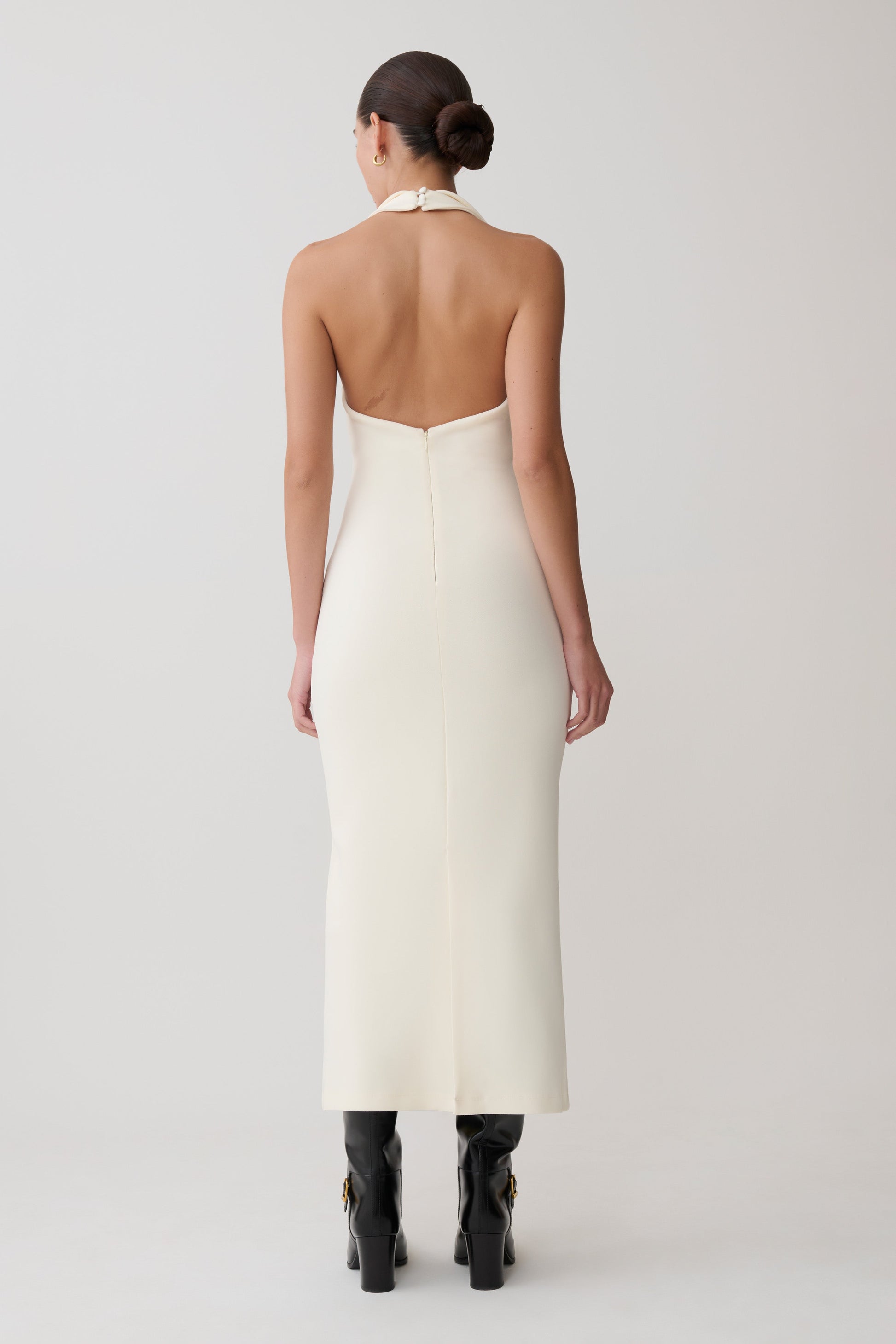 Annita Crepe Halter Midi Dress - Ivory #3