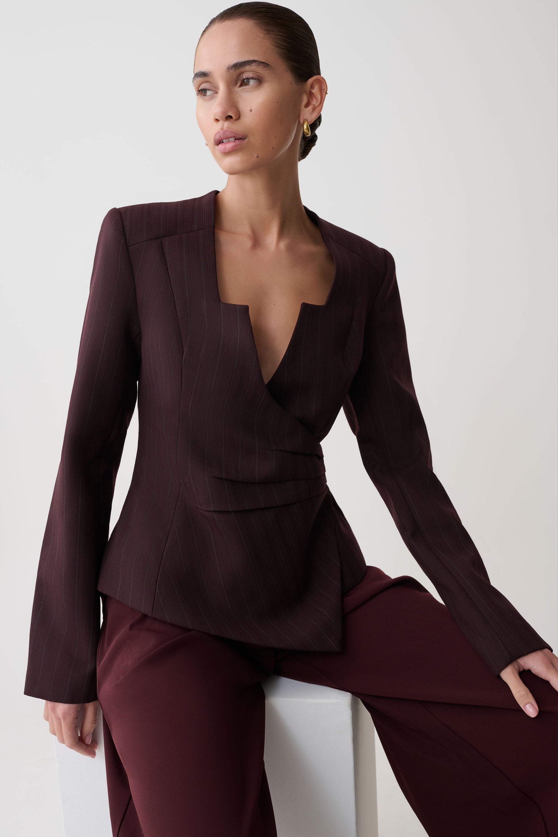 Agatha Square Neck Blazer - Plum Pinstripe #8