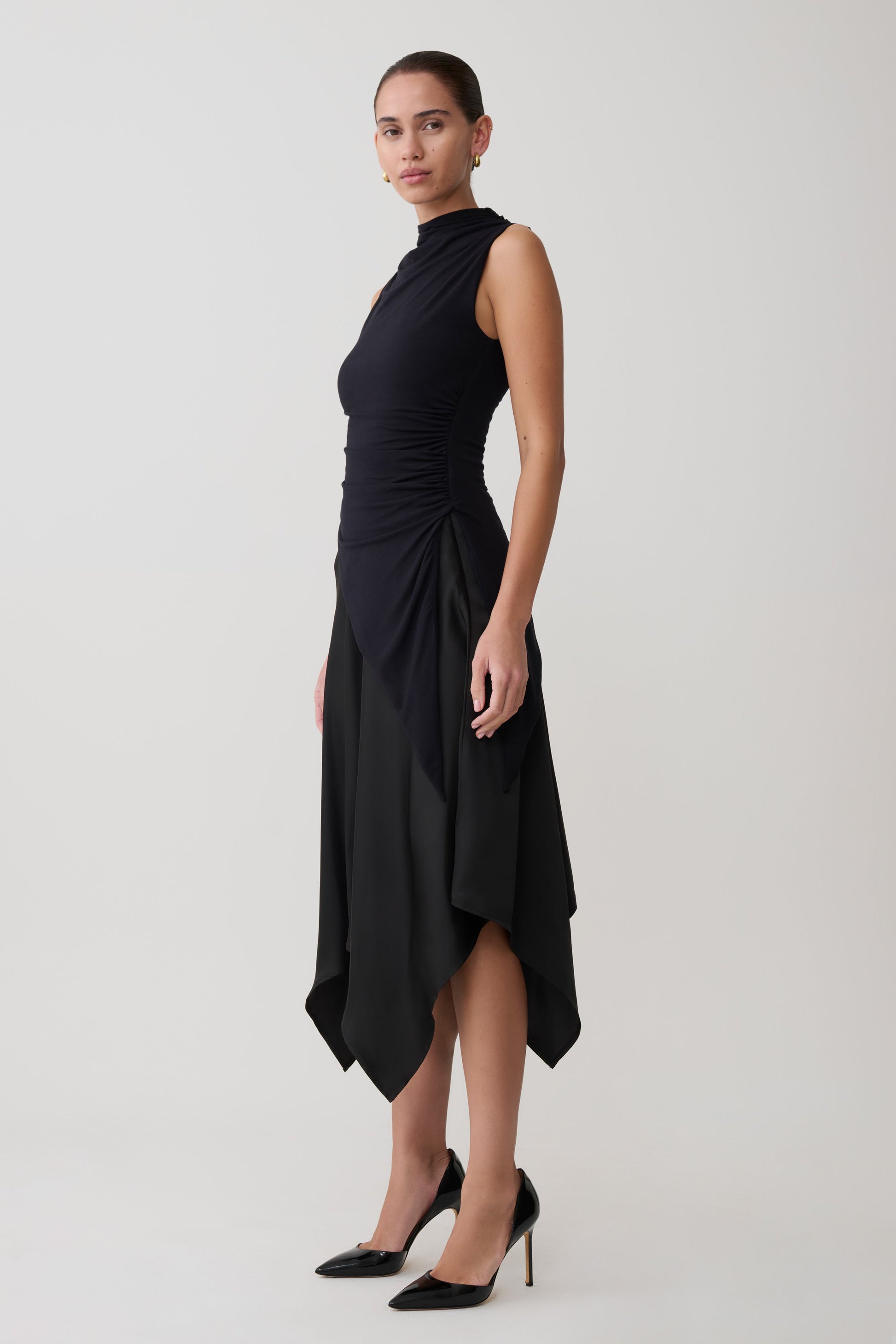 Coralie Asymmetric Satin Midi Skirt - Black #3