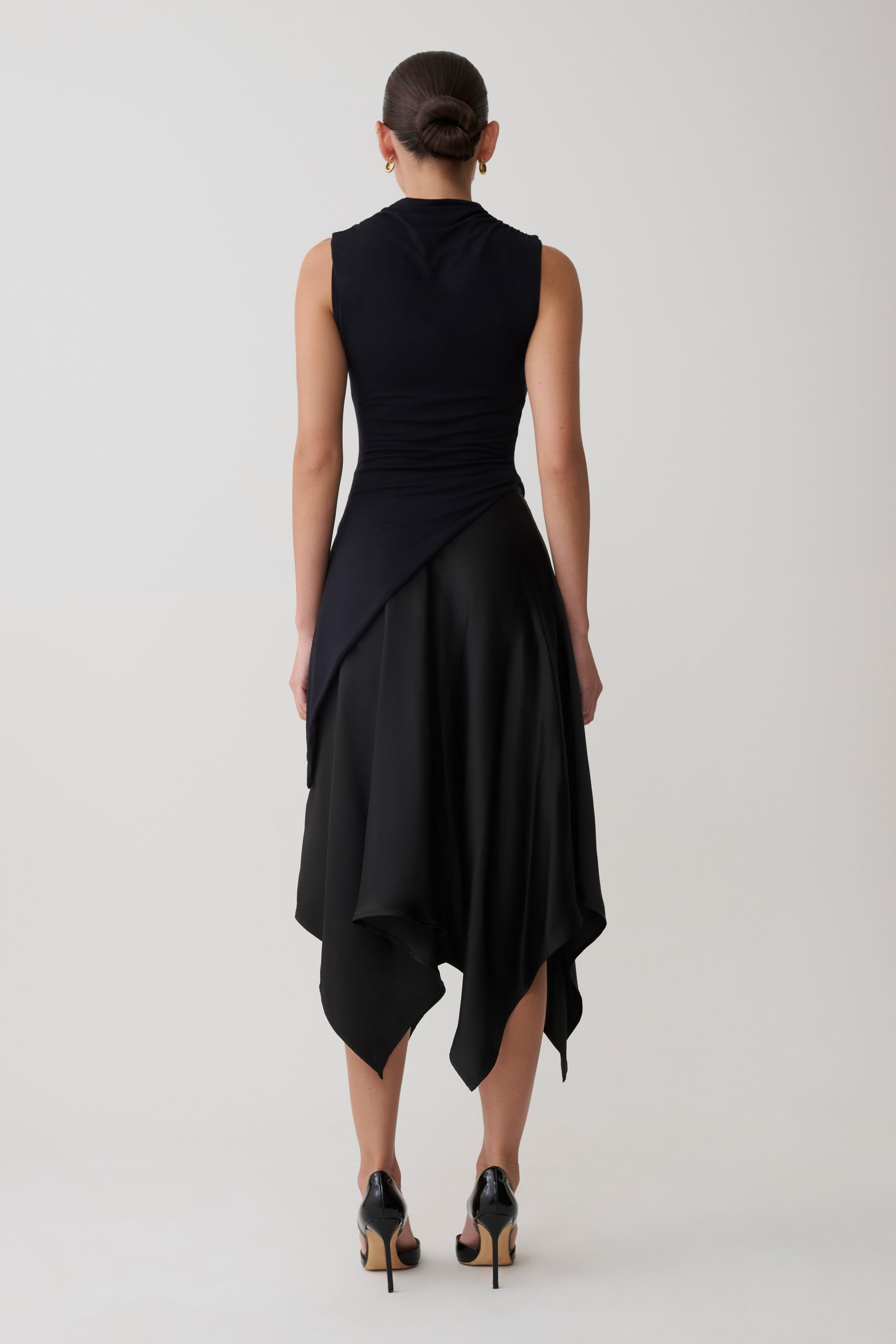 Coralie Asymmetric Satin Midi Skirt - Black #2