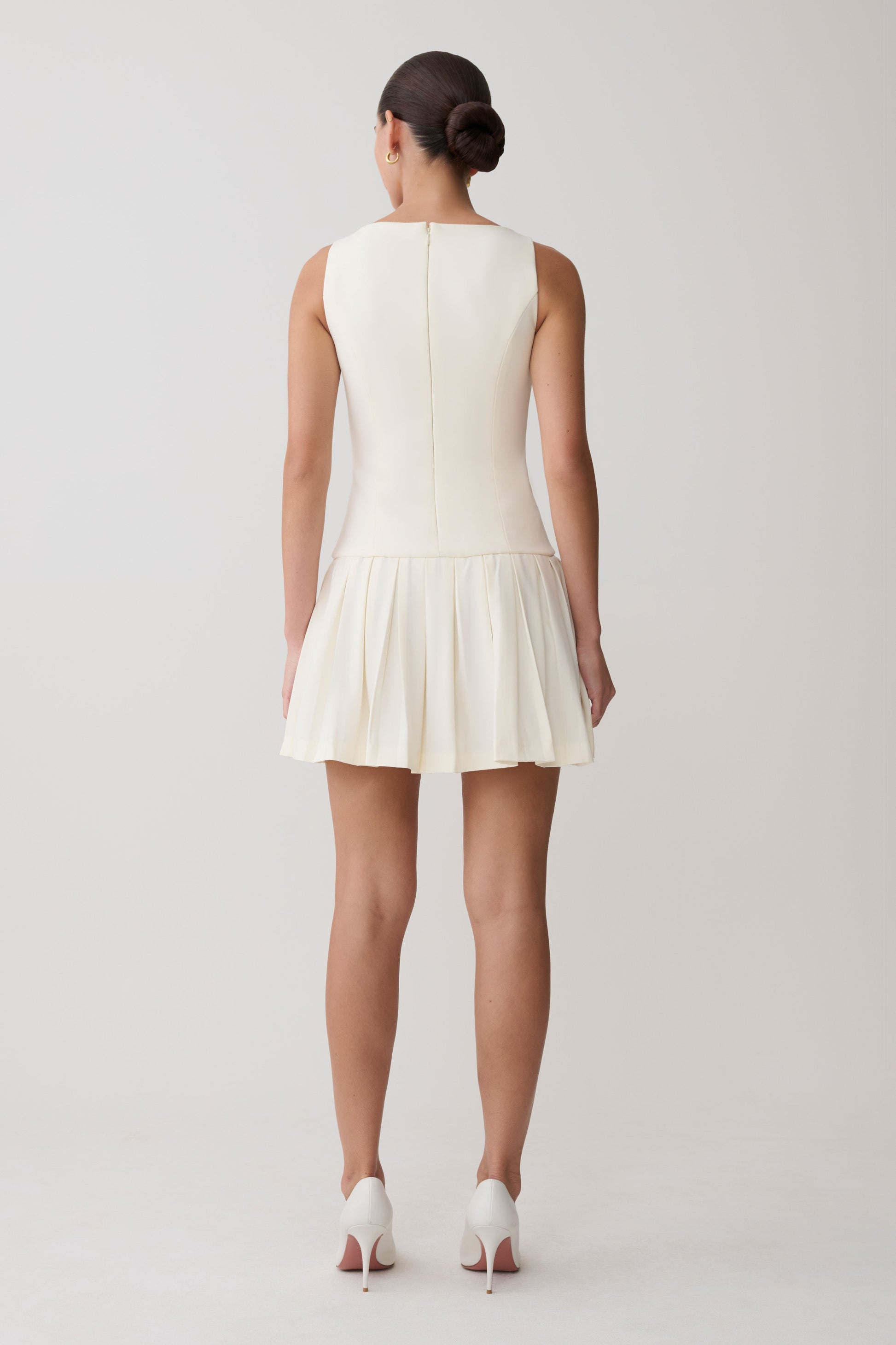 Mackenzie Sleeveless Pleated Mini Dress - Ivory #3