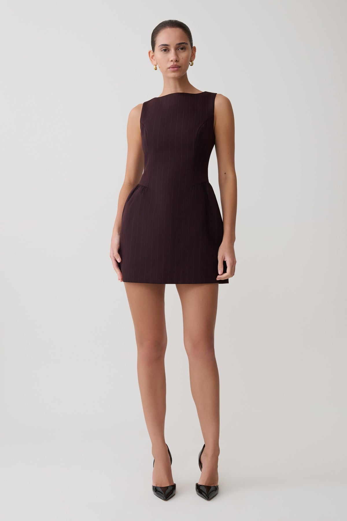 Hallie Boat Neck Mini Dress - Plum Pinstripe #9