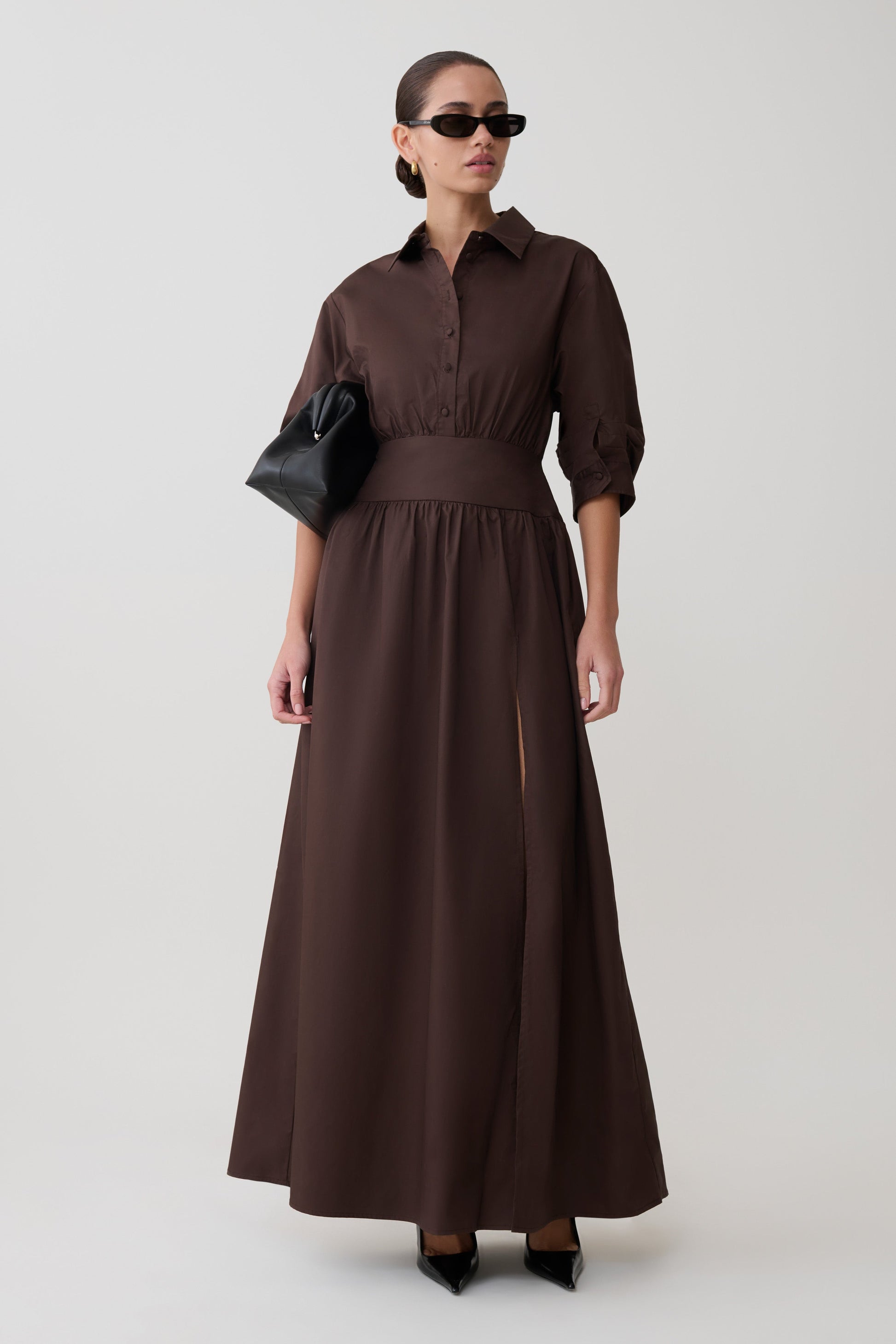 Isolde Long Sleeve Cotton Maxi Dress - Dark Chocolate #4
