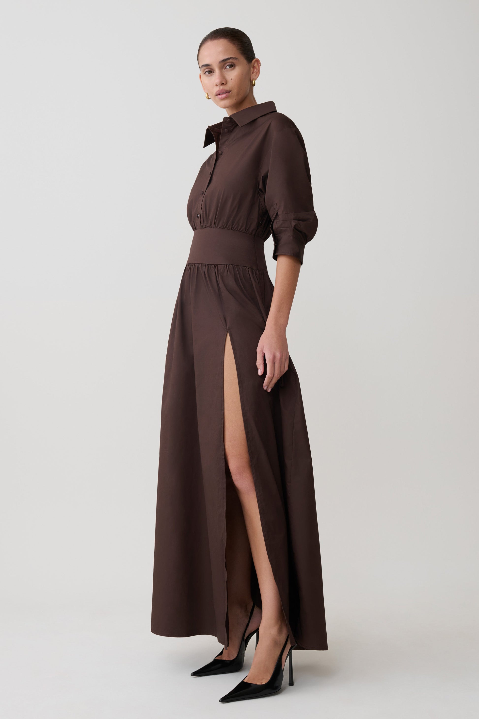 Isolde Long Sleeve Cotton Maxi Dress - Dark Chocolate #5