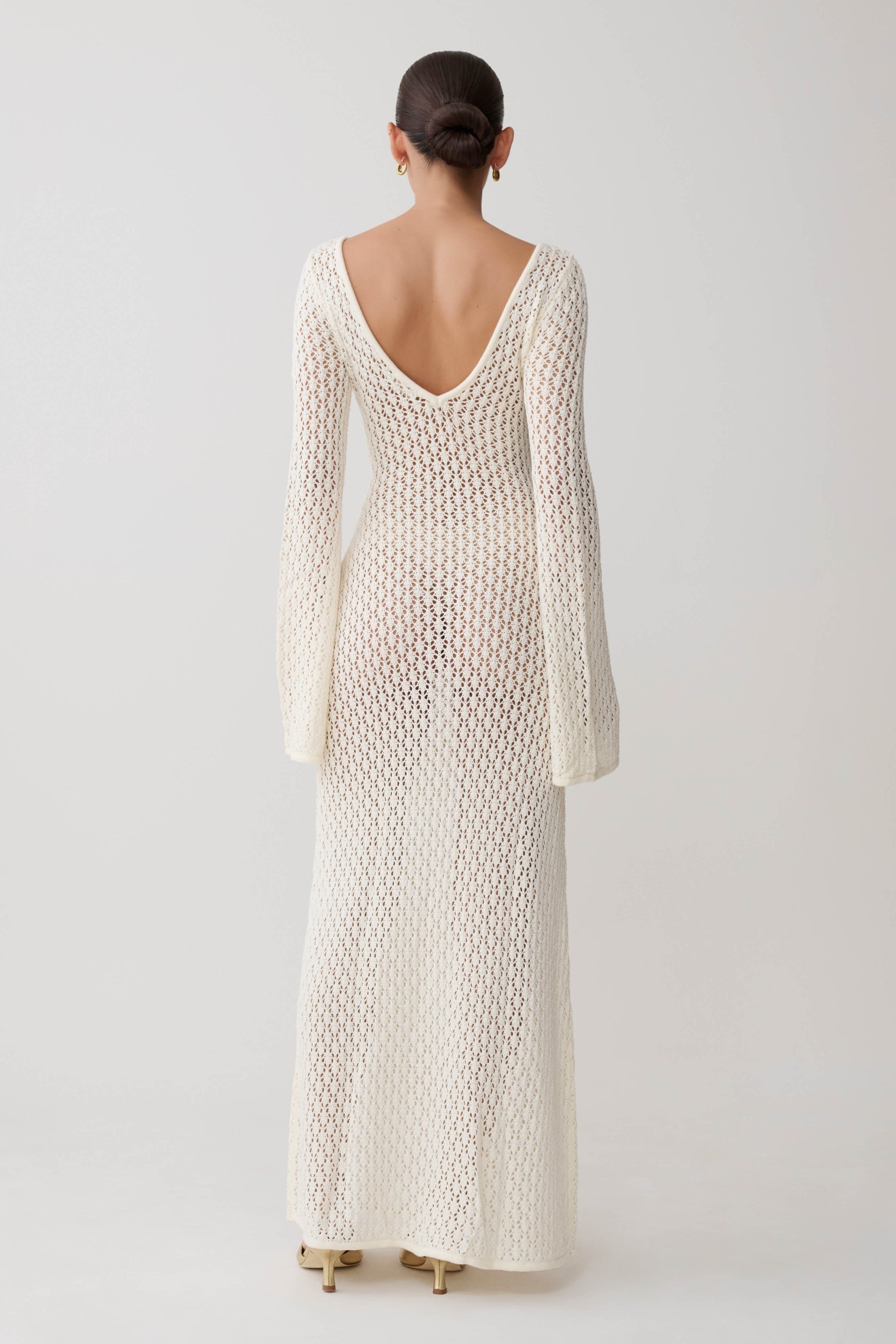 Kayleigh Crochet Fishtail Flare Sleeve Maxi Dress - White #2