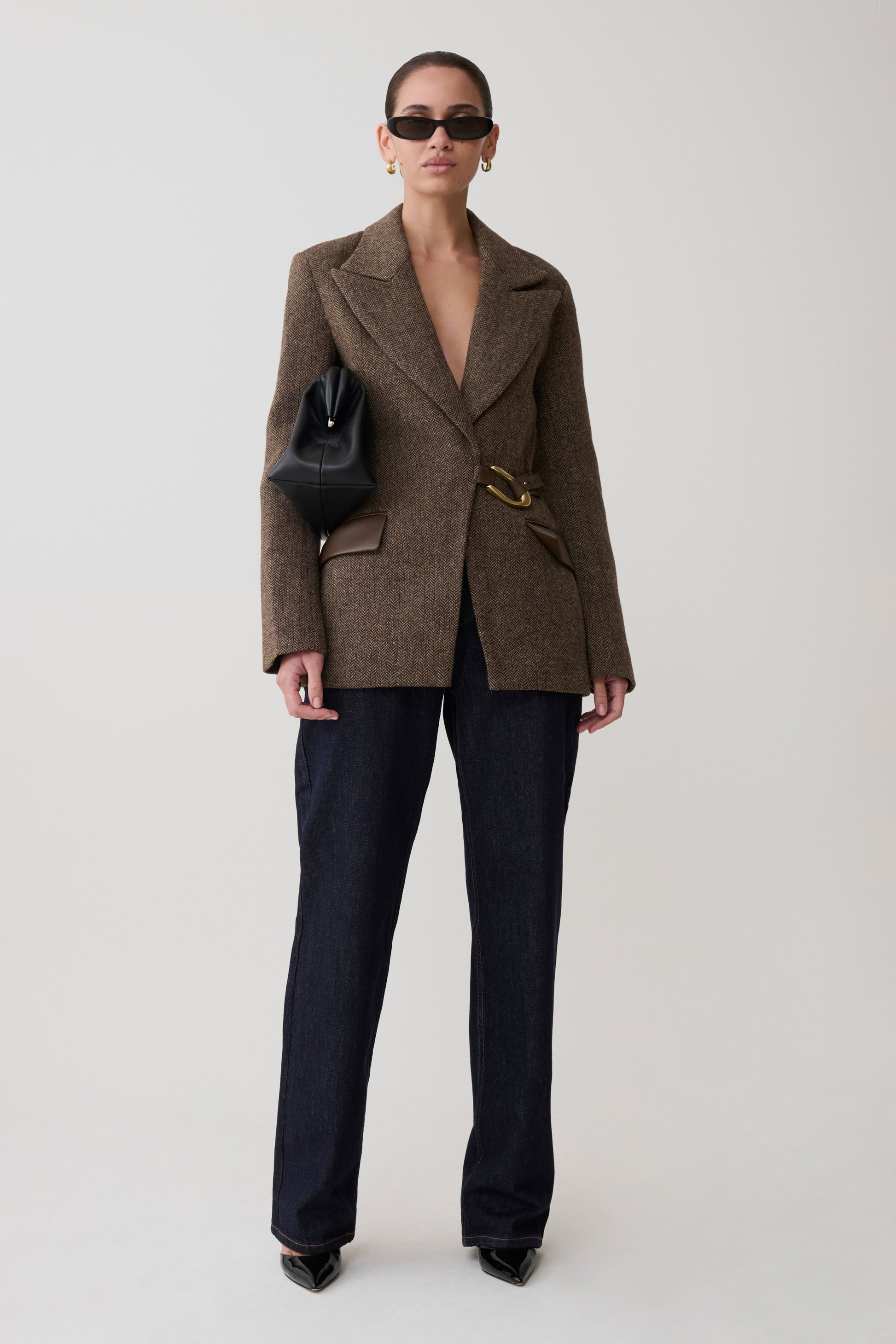 Romy Structured Blazer With Hardware - Herringbone #6