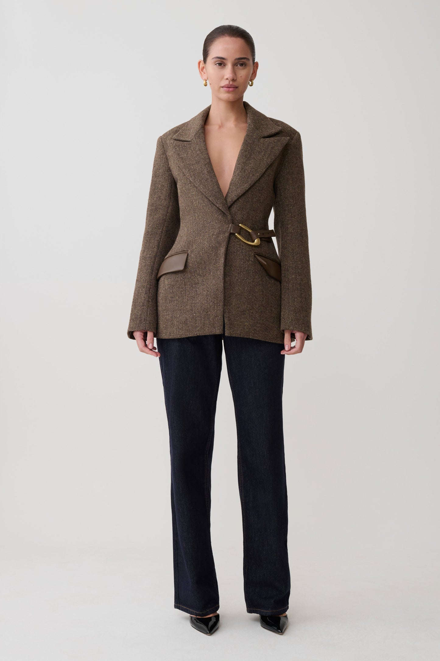 Romy Structured Blazer With Hardware - Herringbone