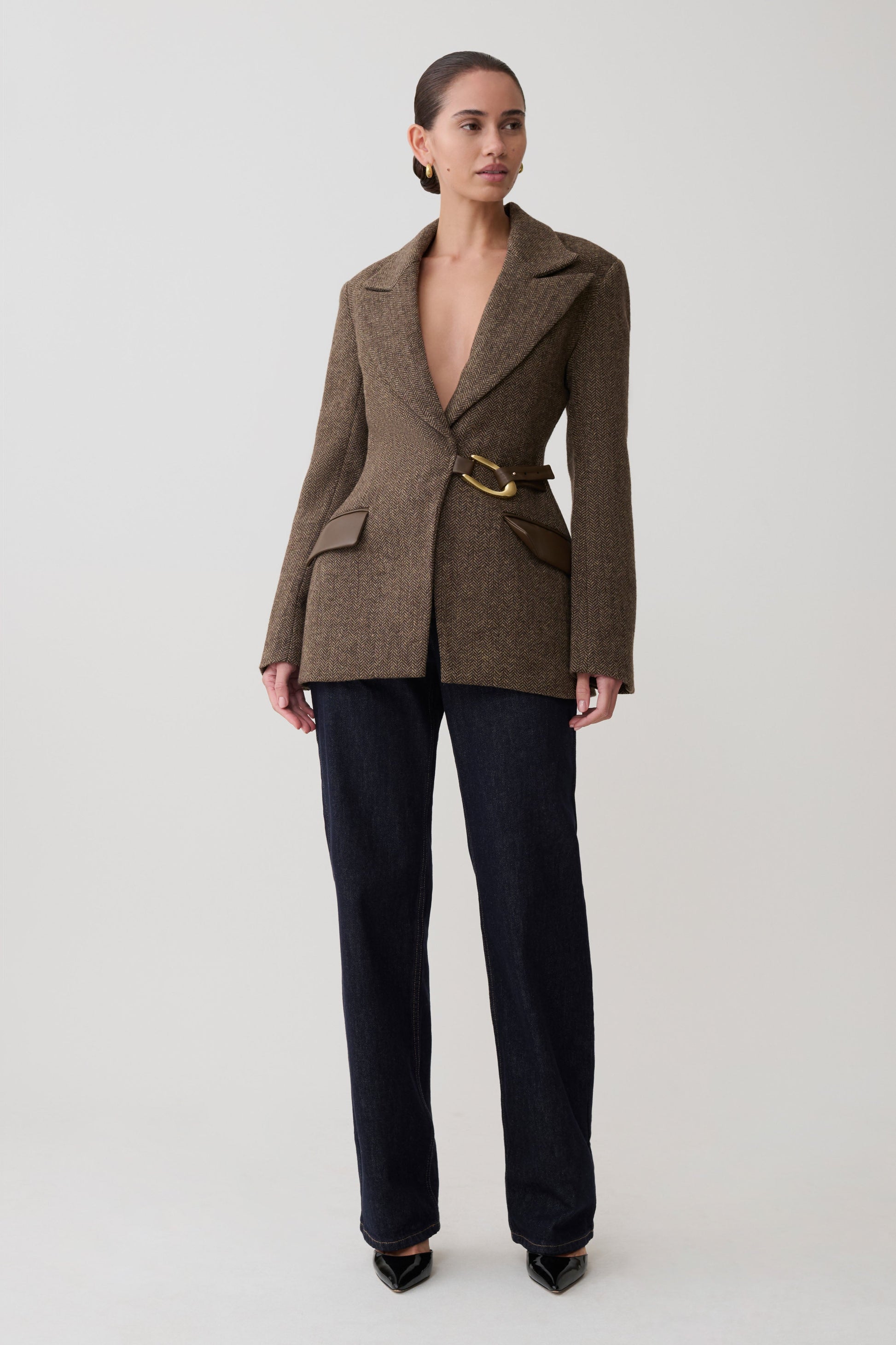 Romy Structured Blazer With Hardware - Herringbone #12