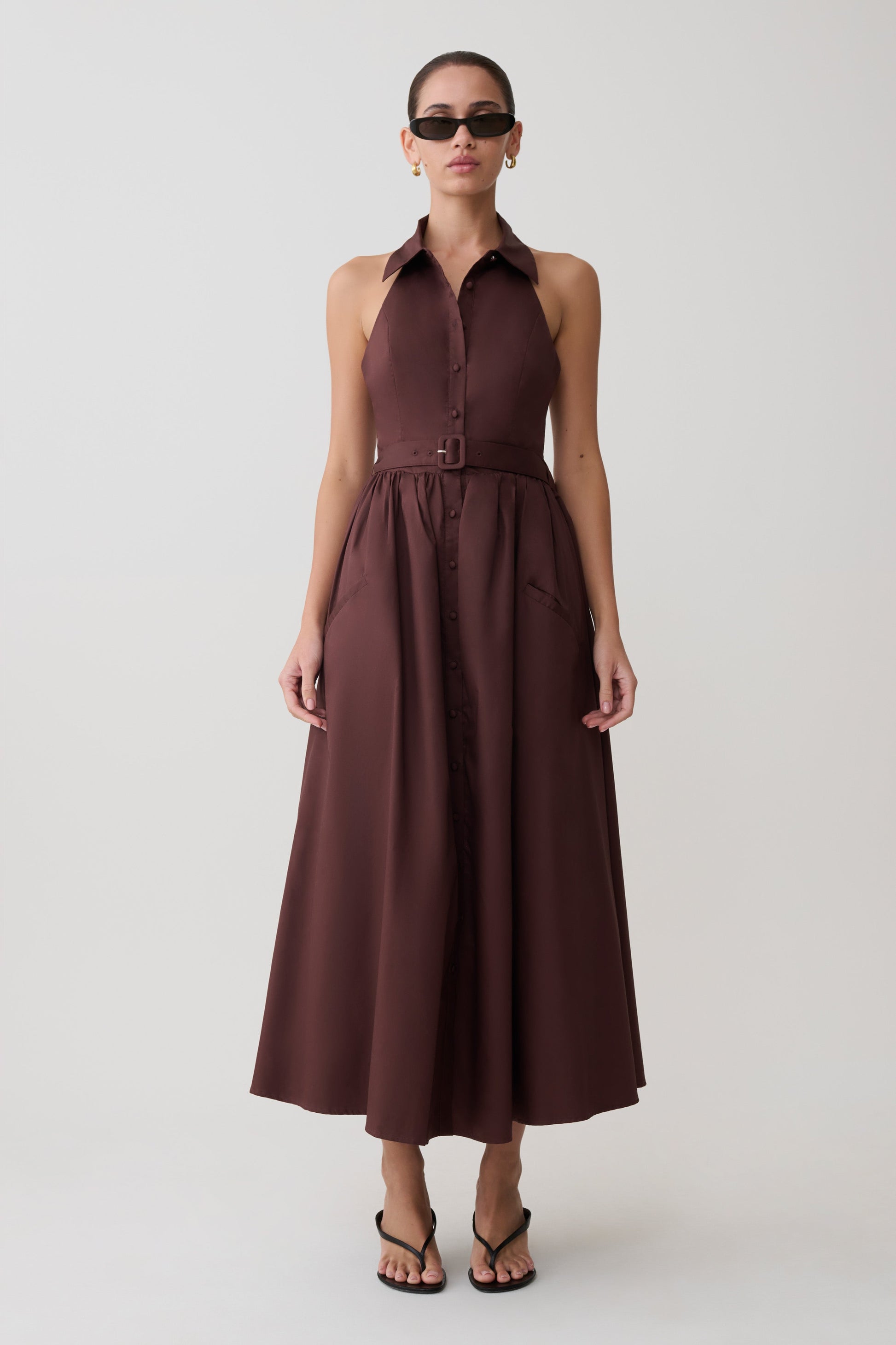 Cindy Collared Midi Dress - Chocolate #4