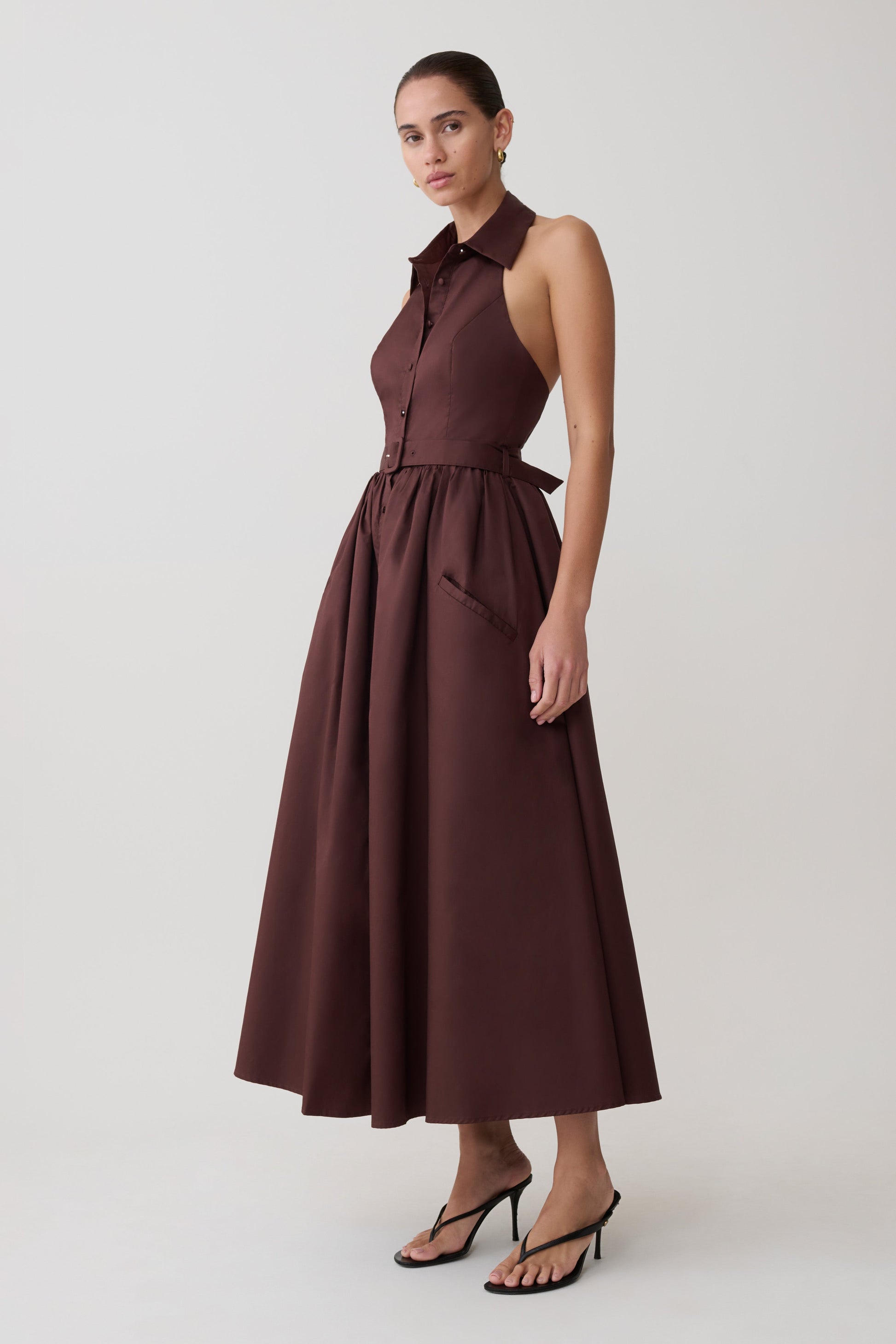 Cindy Collared Midi Dress - Chocolate #3