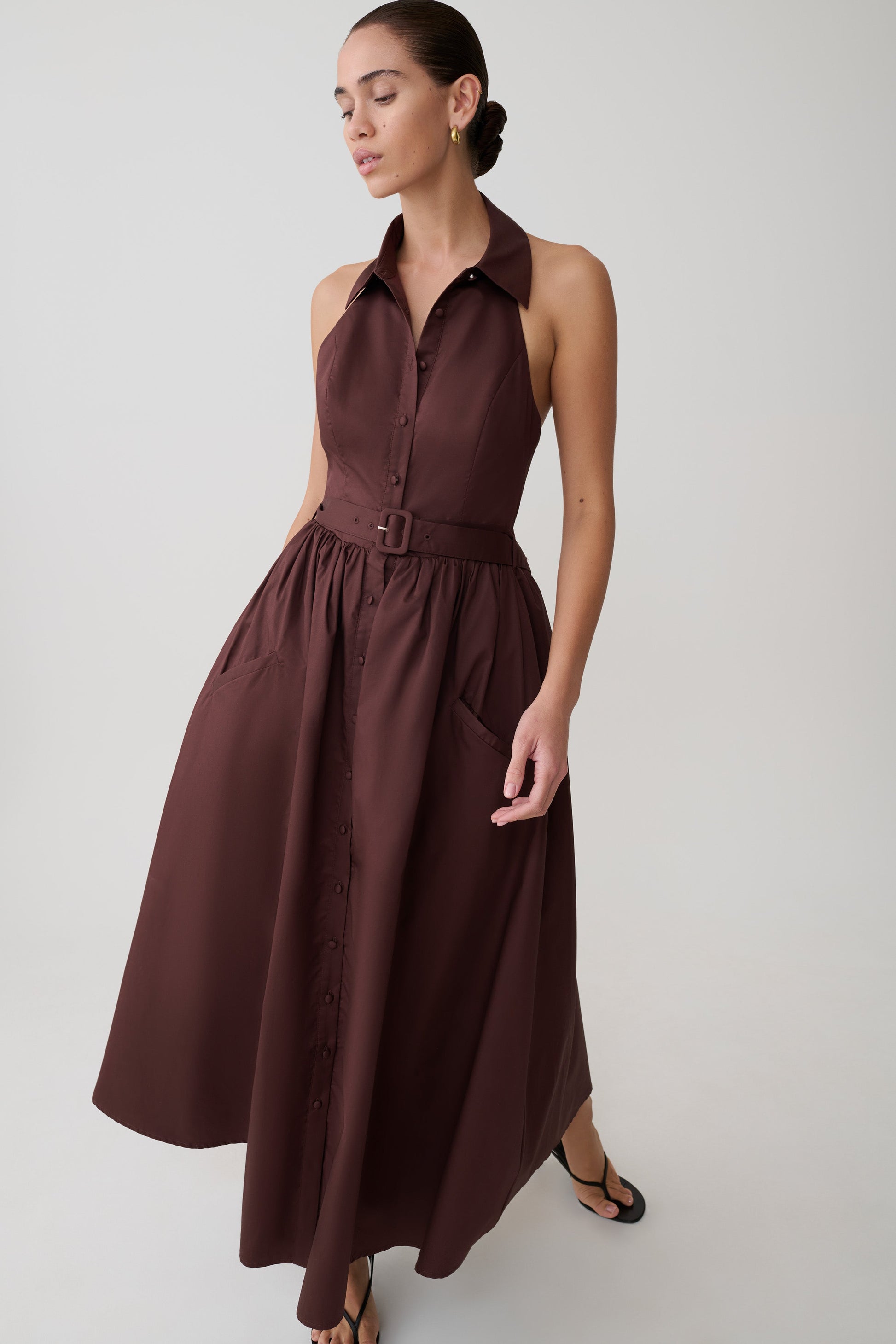 Cindy Collared Midi Dress - Chocolate #5
