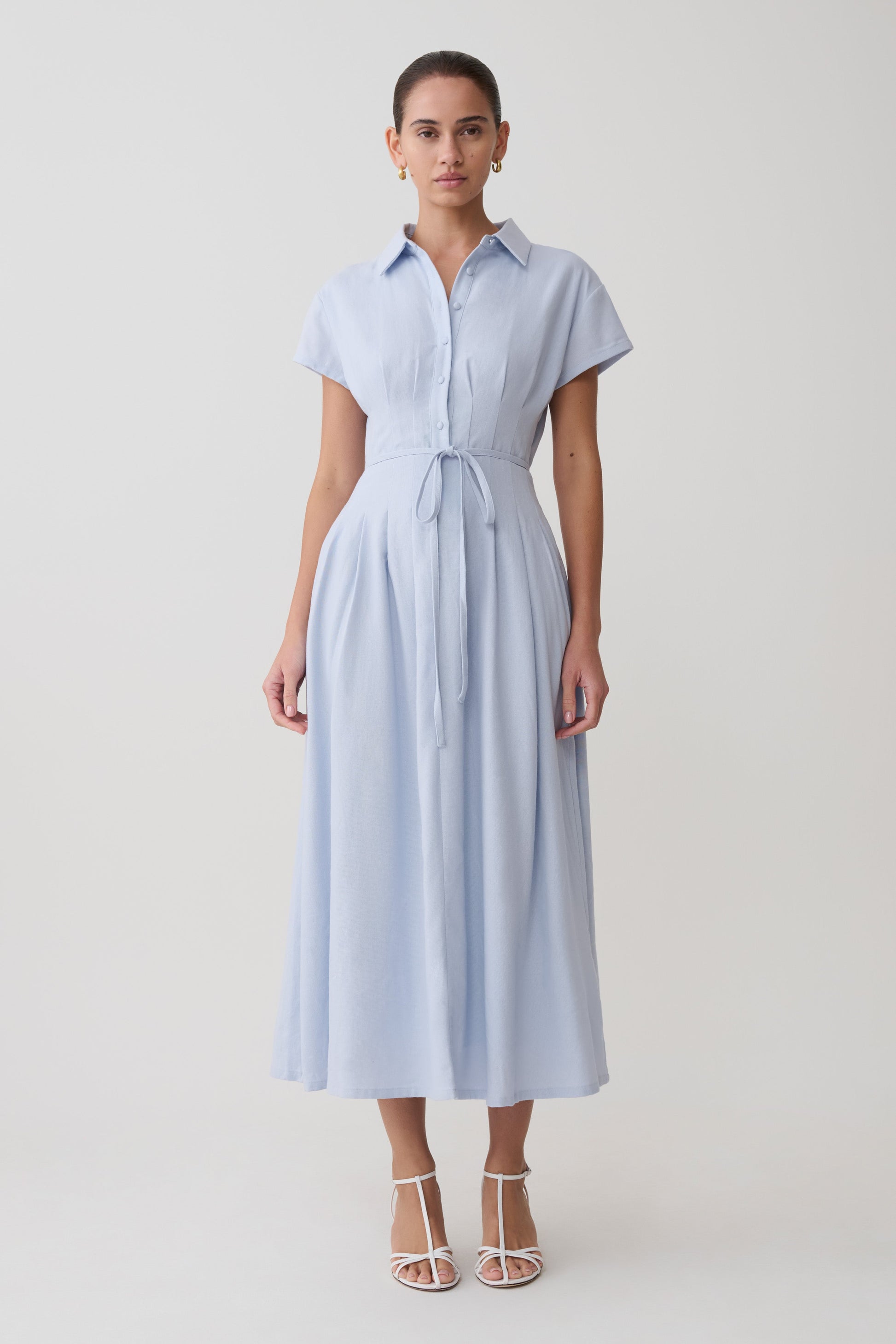 Aysha Buttoned Linen Midi Dress - Cornflower Blue #4
