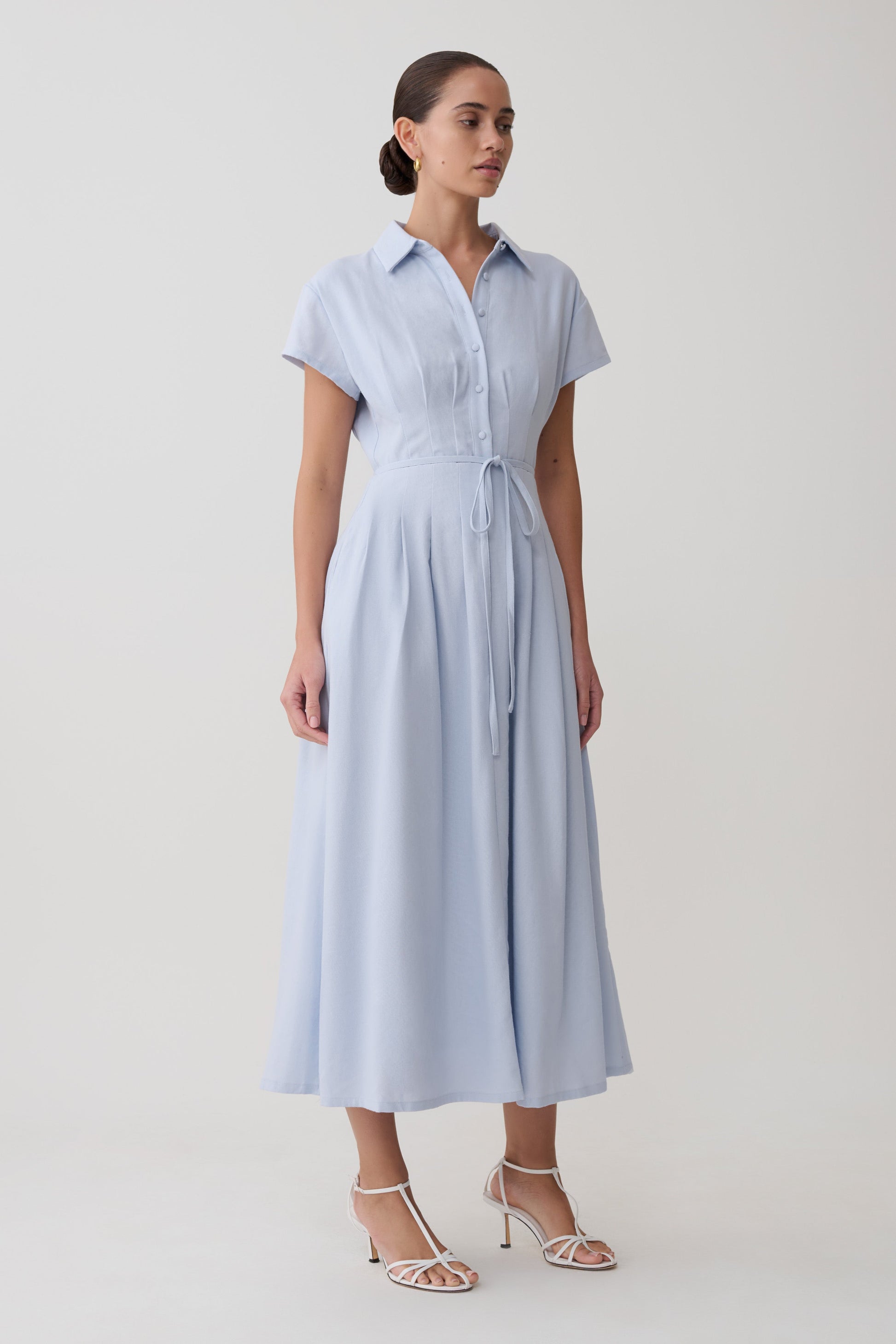 Aysha Buttoned Linen Midi Dress - Cornflower Blue #3
