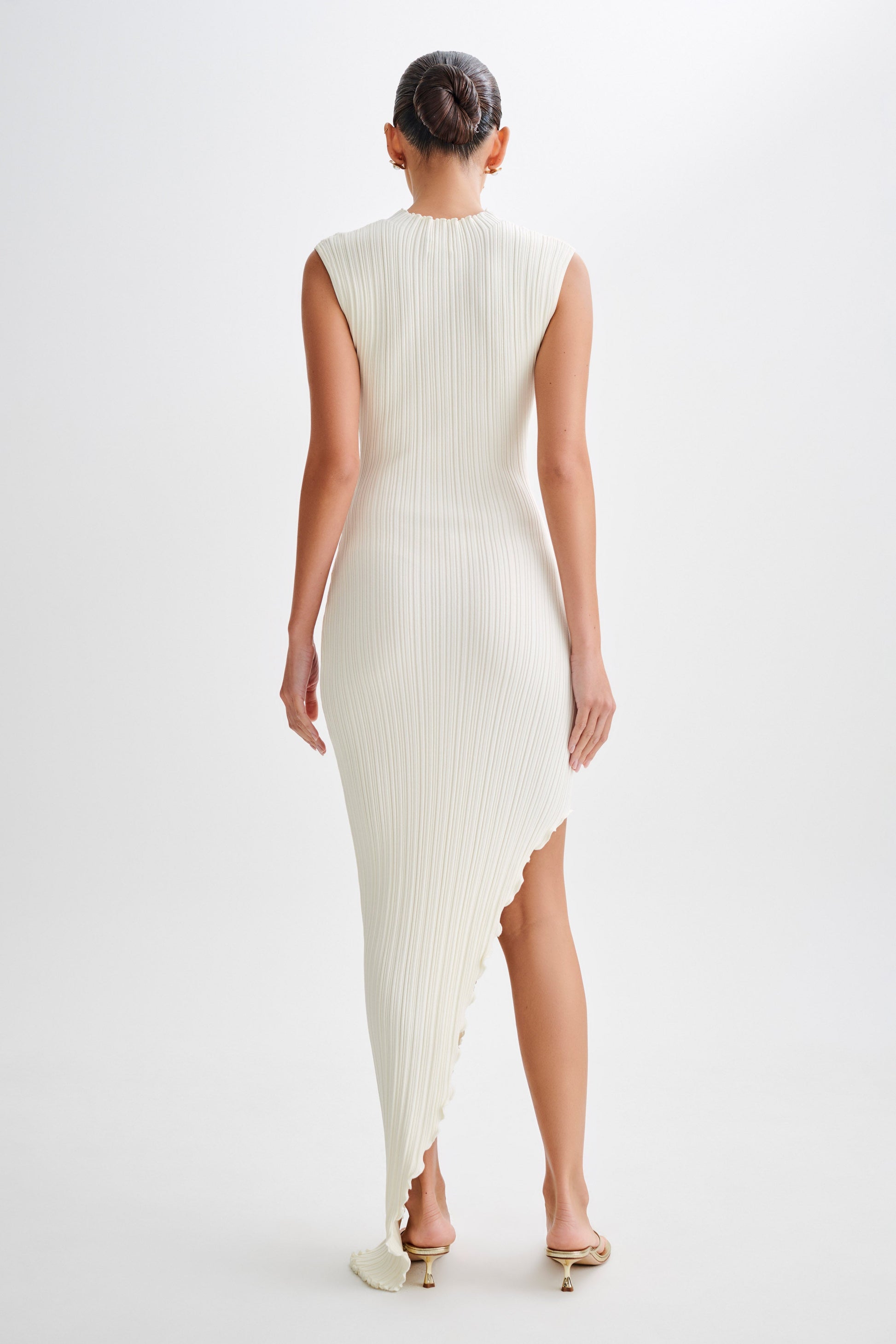 Arden Asymmetrical Rib Knit Maxi Dress - Ivory Marle #3