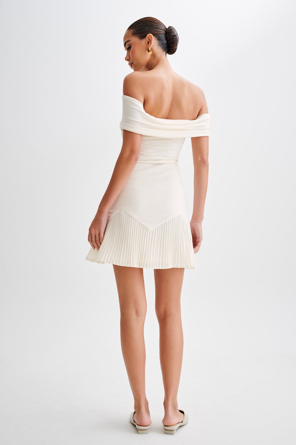 Melina Slinky Off Shoulder Mini Dress - Ivory #10