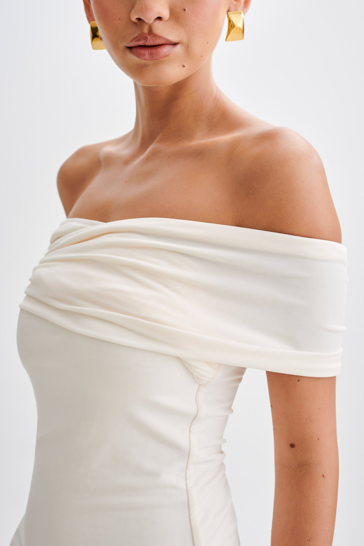 Melina Slinky Off Shoulder Mini Dress - Ivory #2