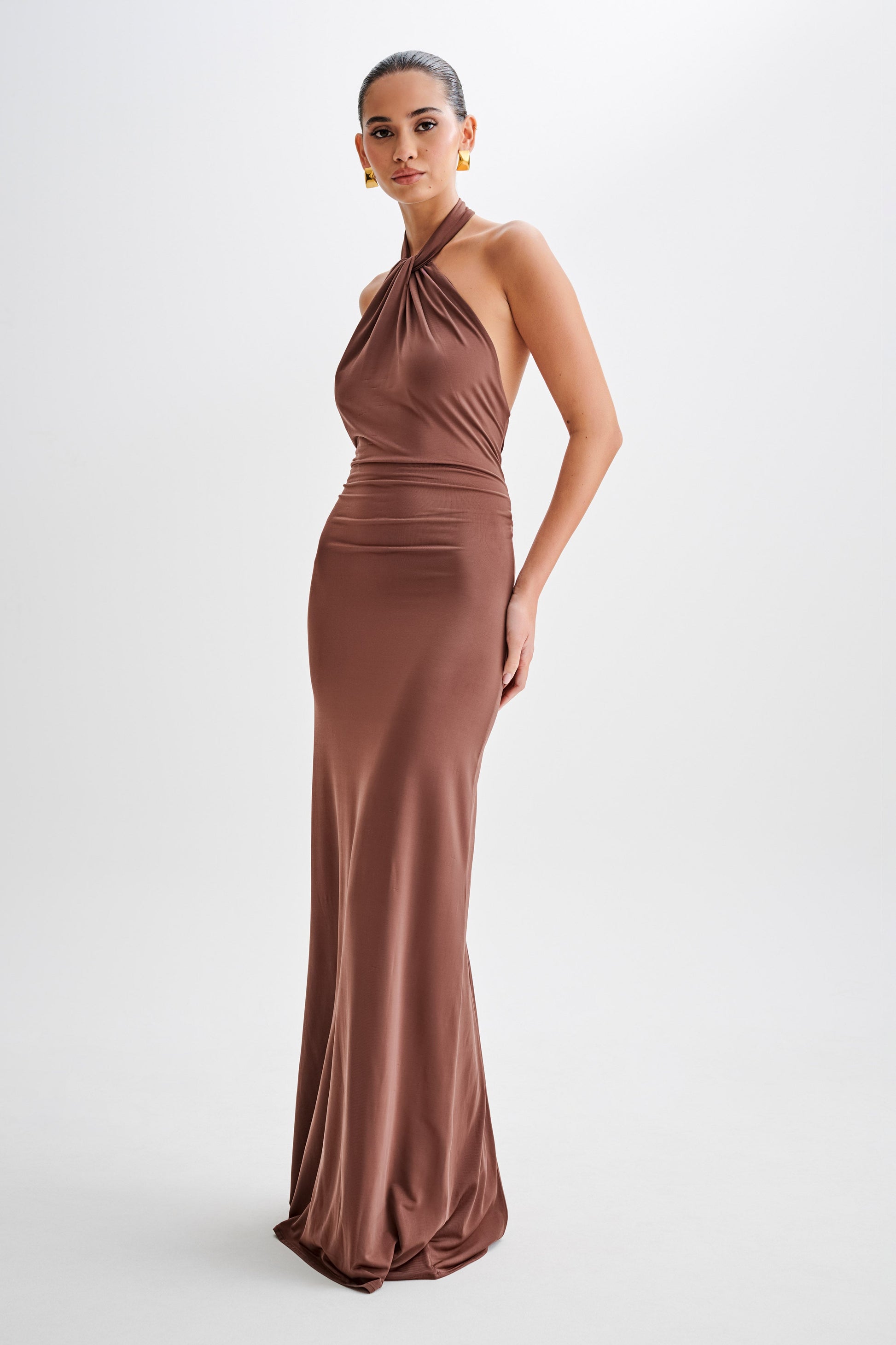 Elyna Slinky Halter Maxi Dress - Chocolate #5