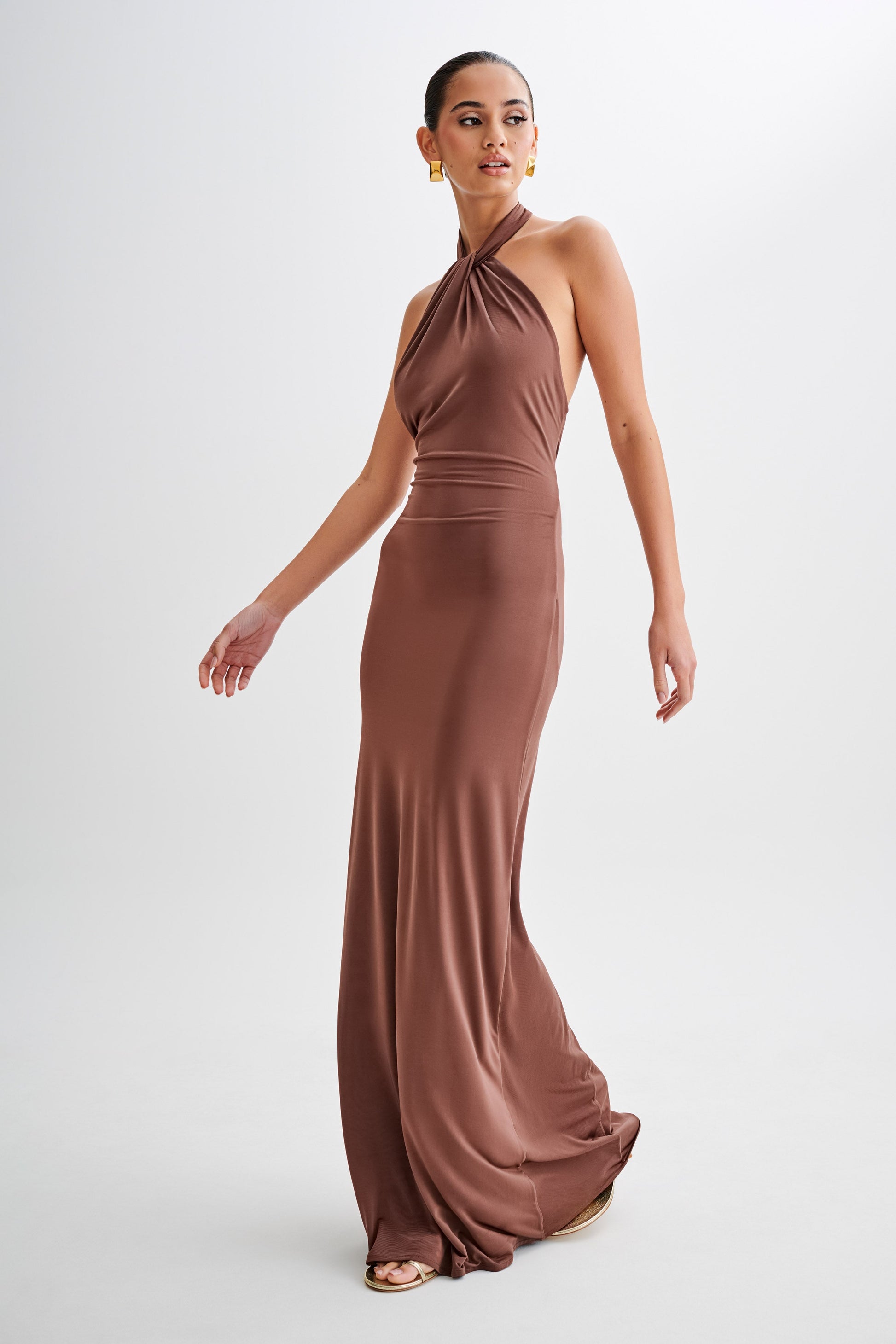 Elyna Slinky Halter Maxi Dress - Chocolate #4