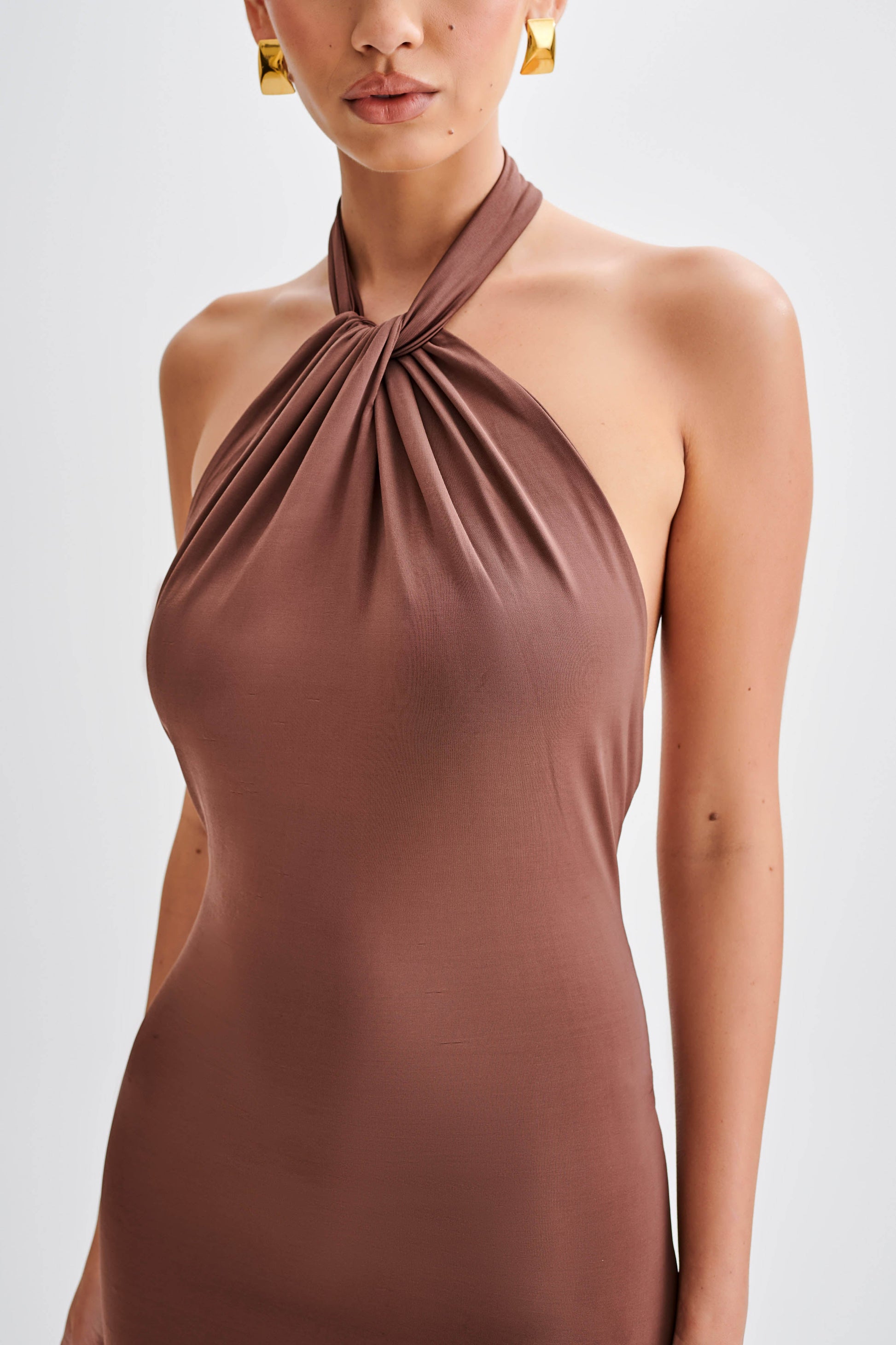 Elyna Slinky Halter Maxi Dress - Chocolate #3